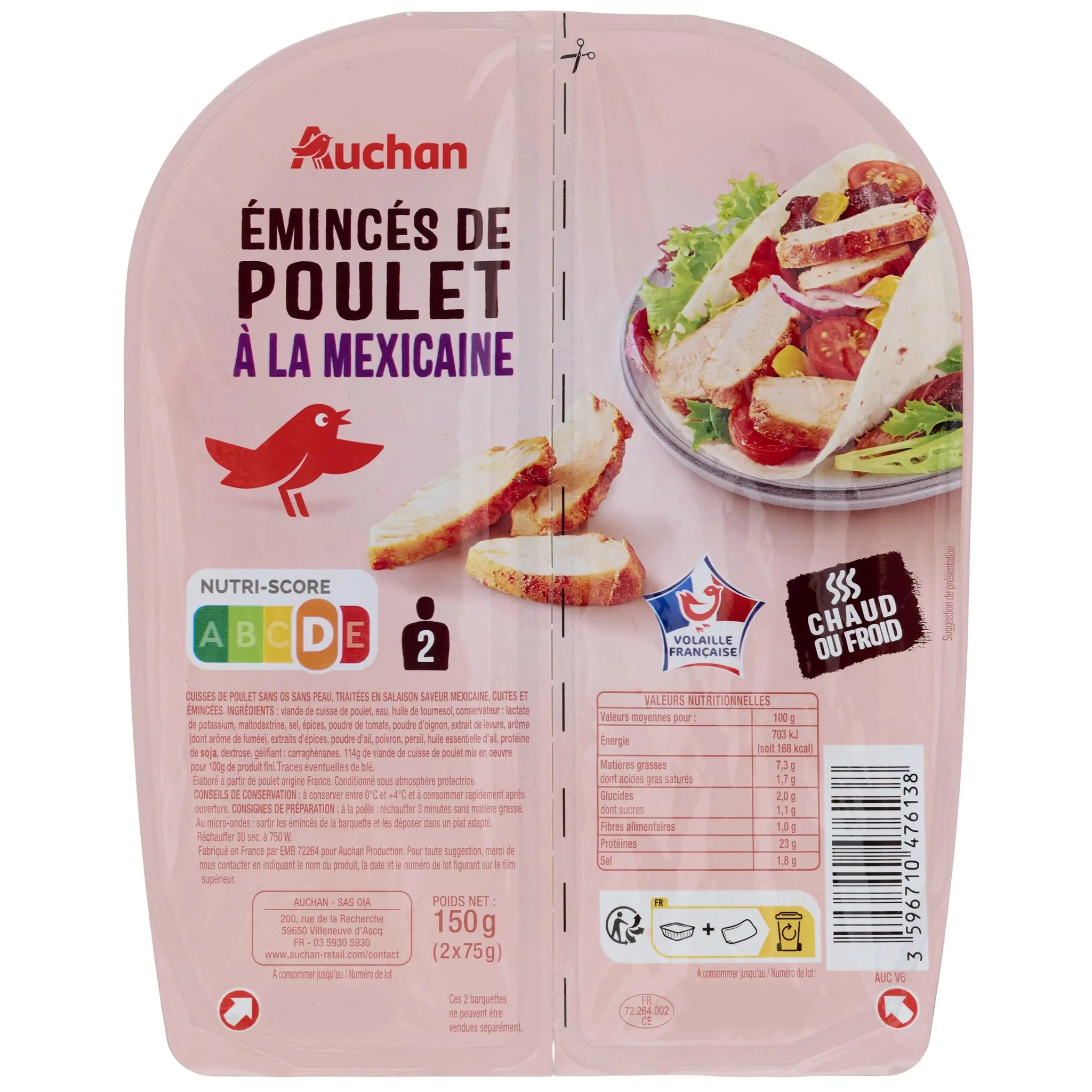 AUCHAN Emincés de poulet à la mexicaine