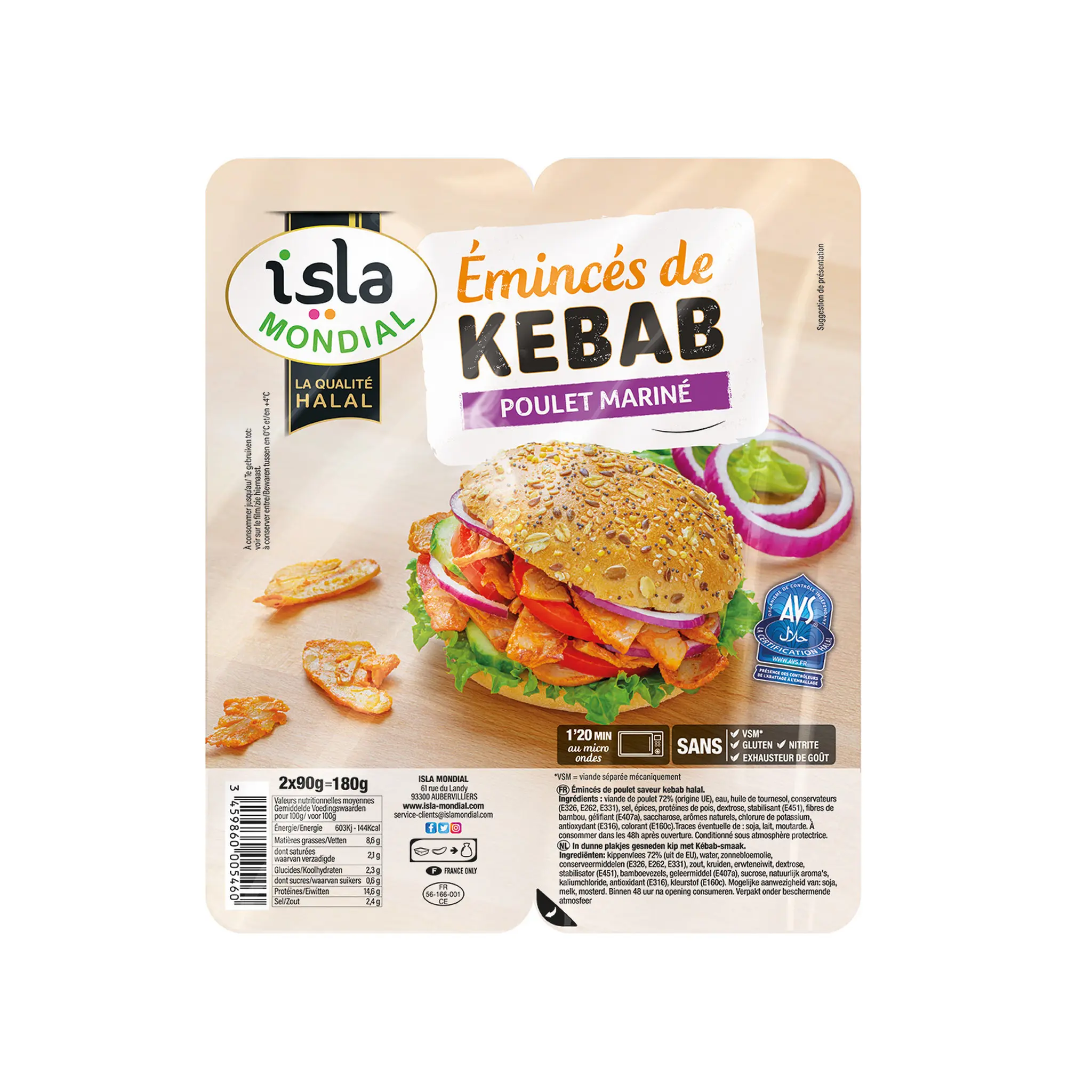 ISLA MONDIAL Emincés de kebab poulet mariné halal