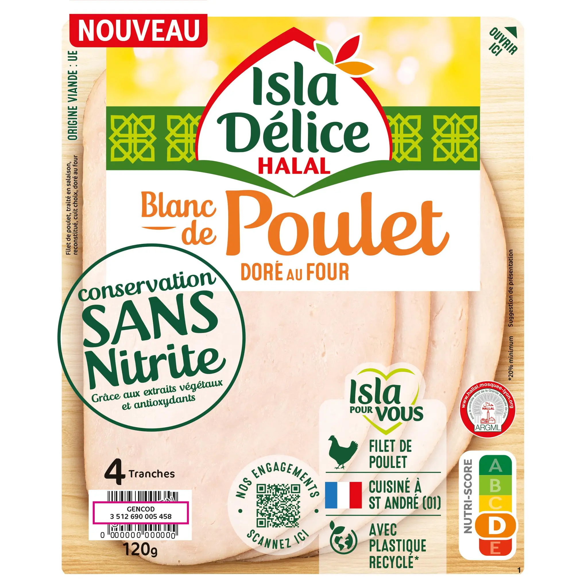 ISLA DELICE Blanc de poulet halal doré au four sans nitrite