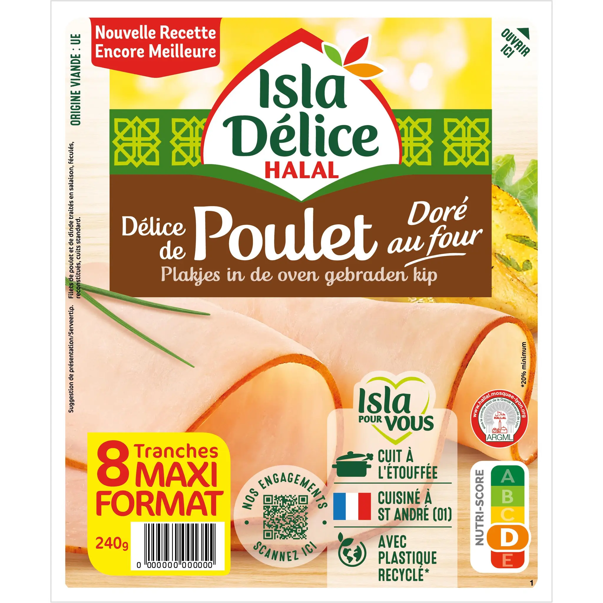 ISLA DELICE Délice de poulet et dinde halal doré au four