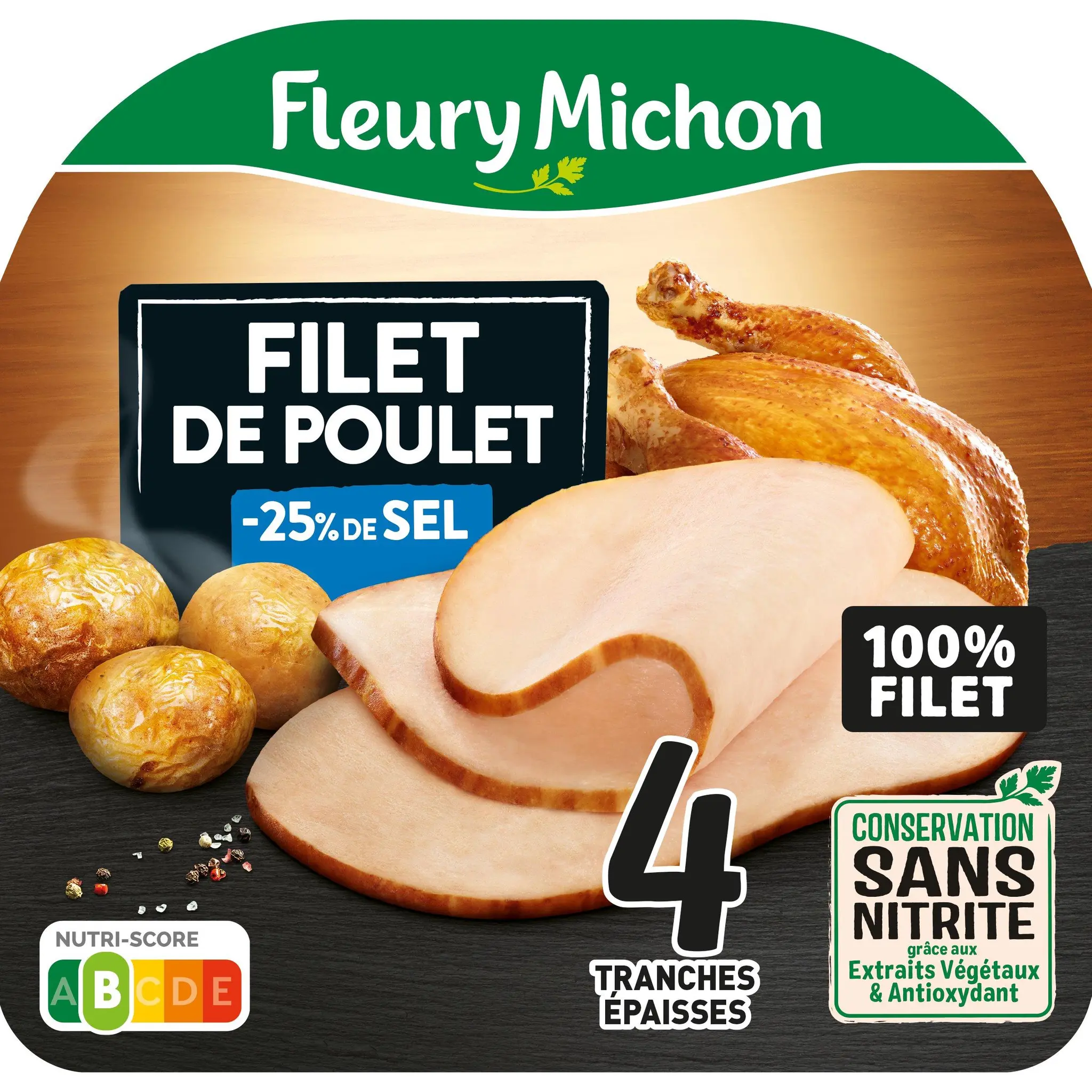FLEURY MICHON Filet de poulet réduit en sel conservation sans nitrites