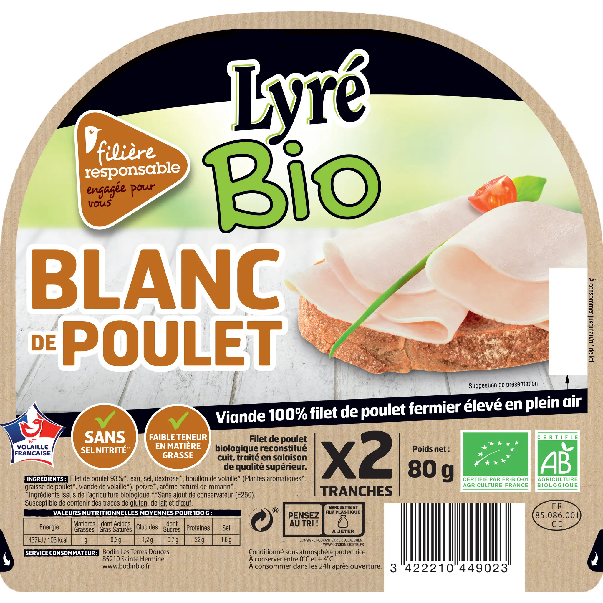 LYRE CULTIVONS LE BON Blanc de poulet bio sans nitrite