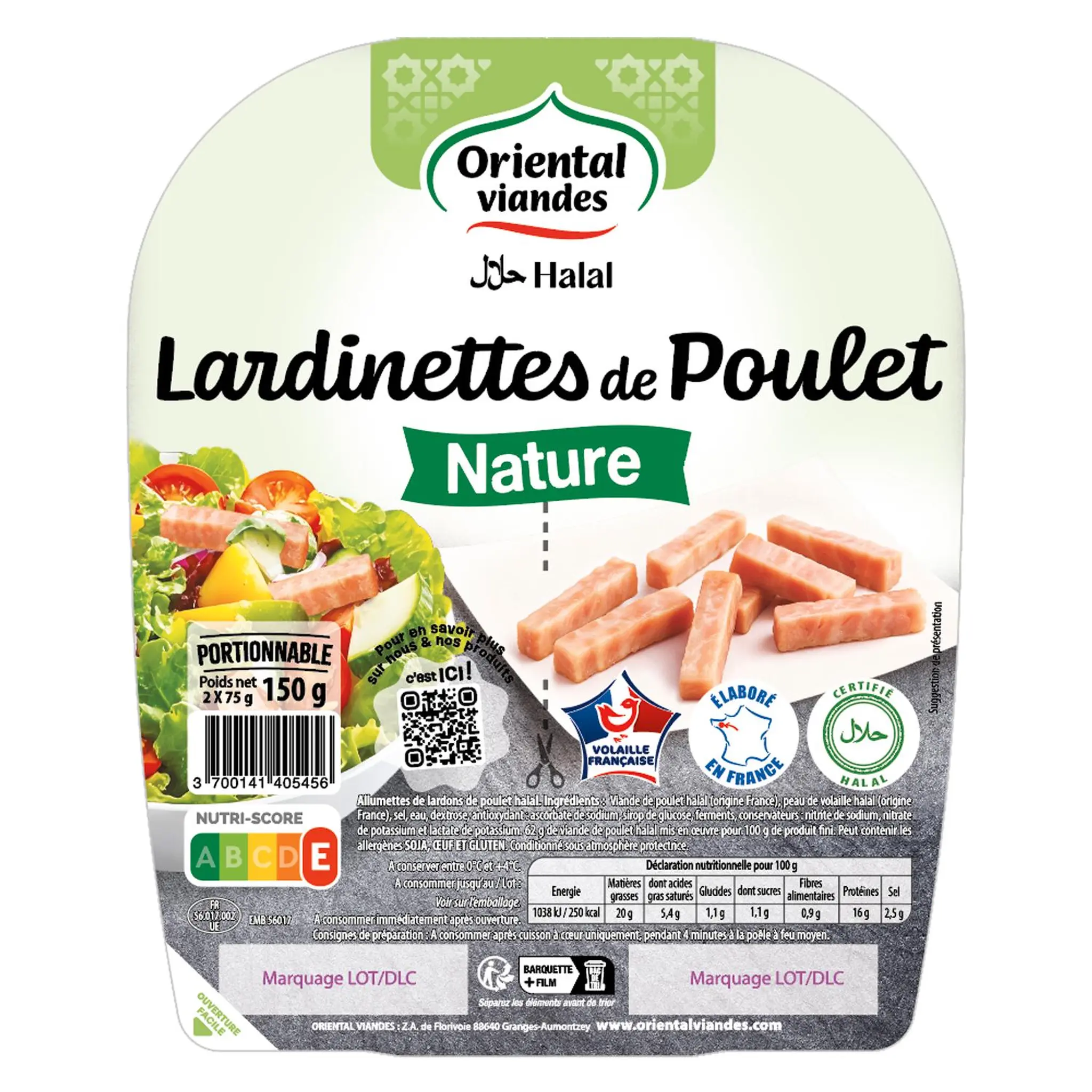 ORIENTAL VIANDES Lardinettes de poulet nature halal