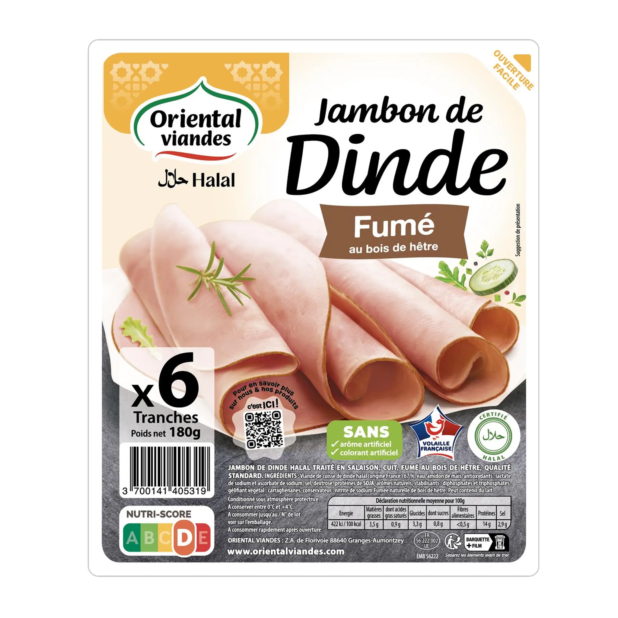 ORIENTAL VIANDES Jambon de dinde fumé halal
