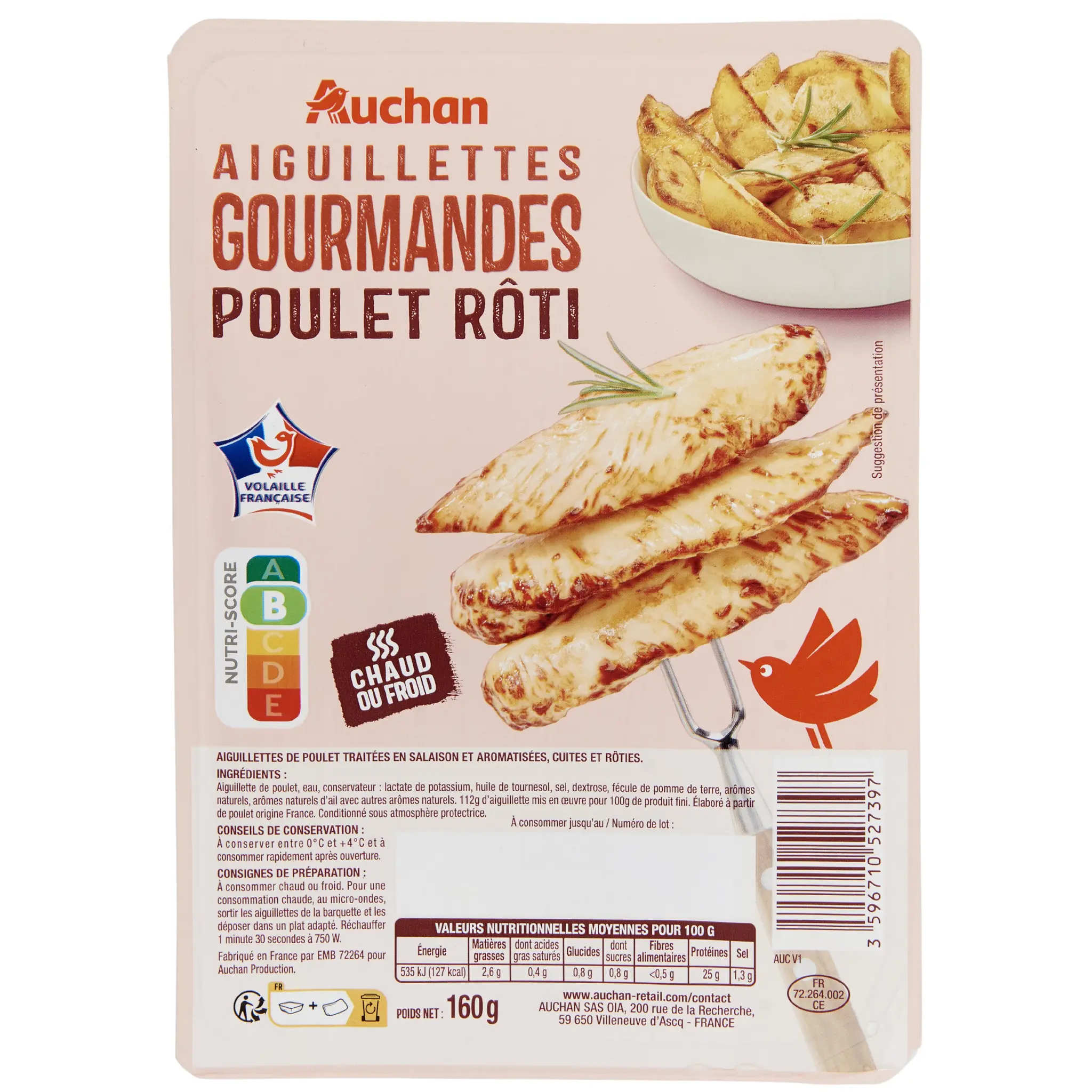 AUCHAN Aiguillettes gourmandes de poulet rôti
