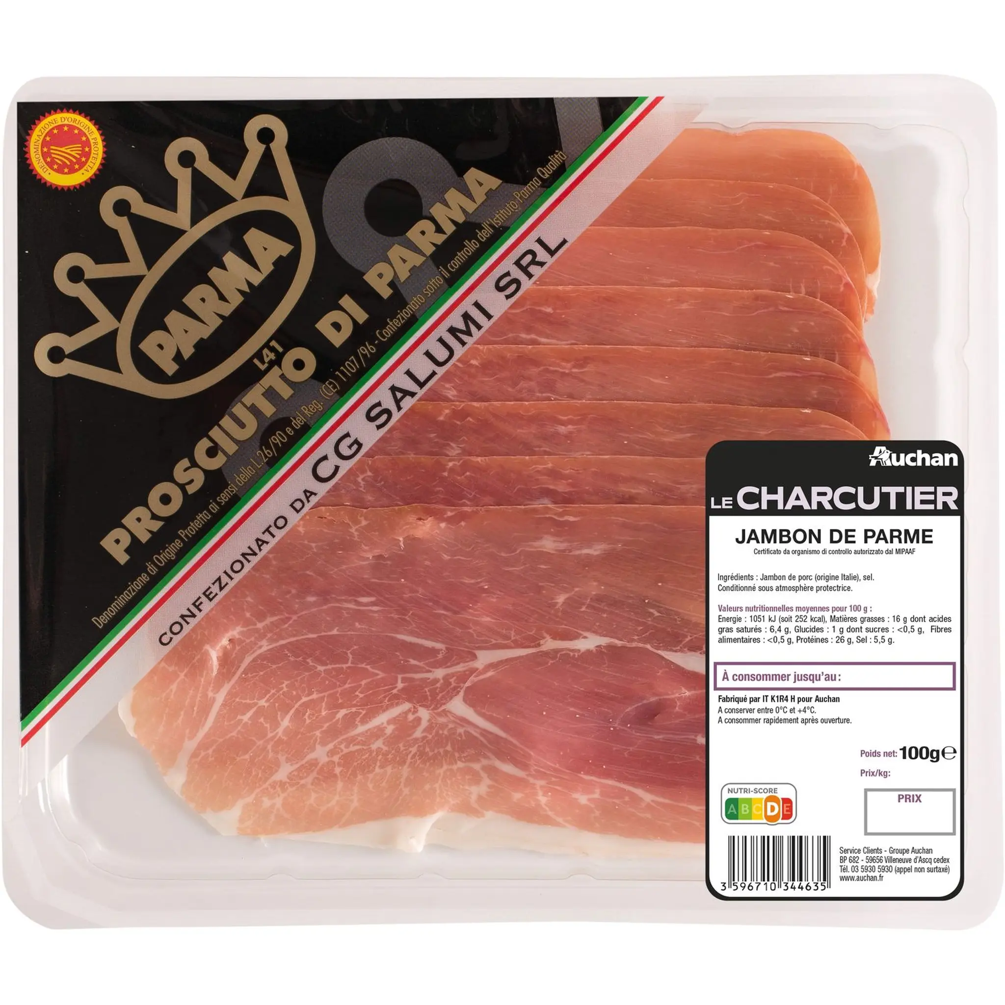 AUCHAN LE CHARCUTIER Jambon de Parme AOP