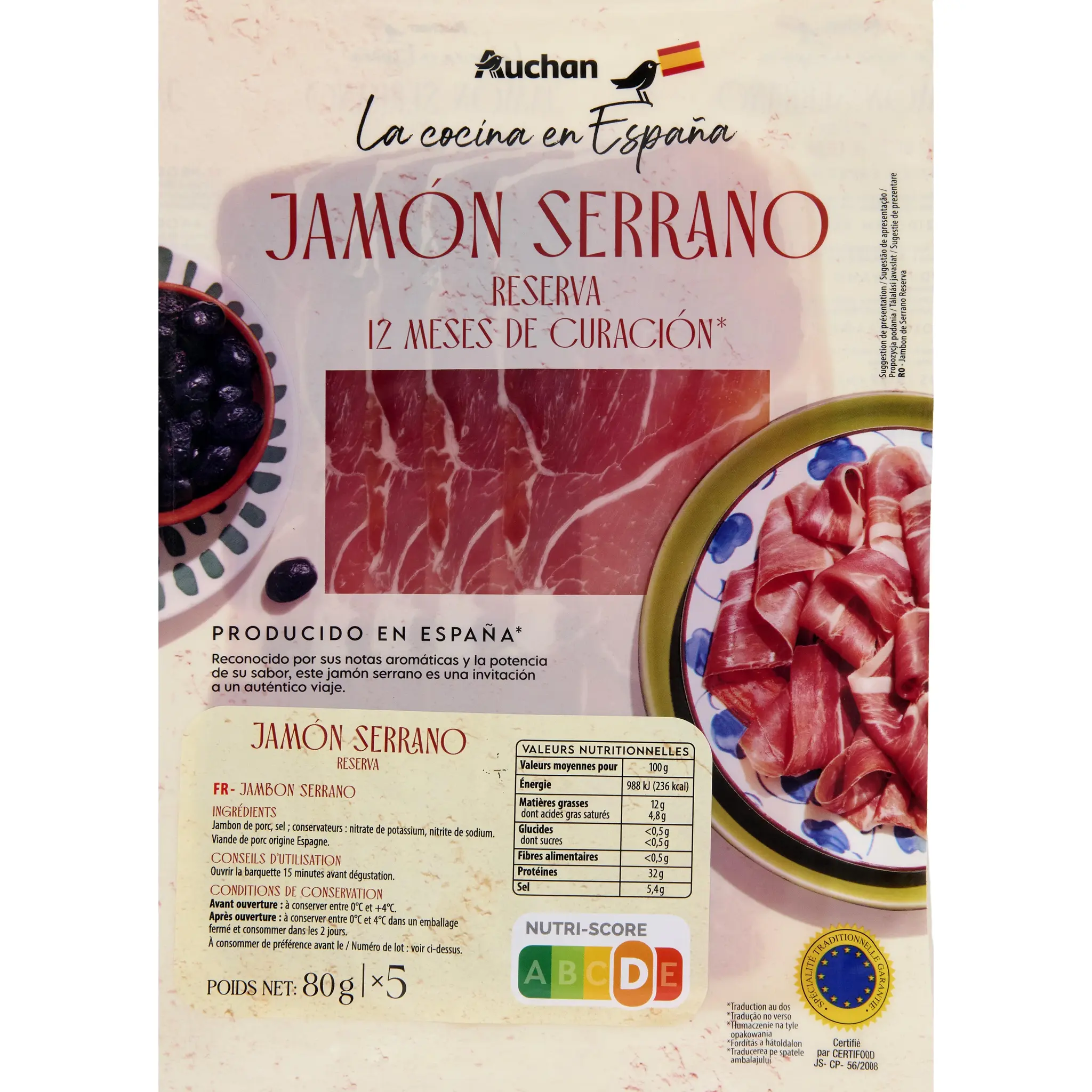 AUCHAN LA COCINA EN ESPANA Jambon Serrano 12 mois