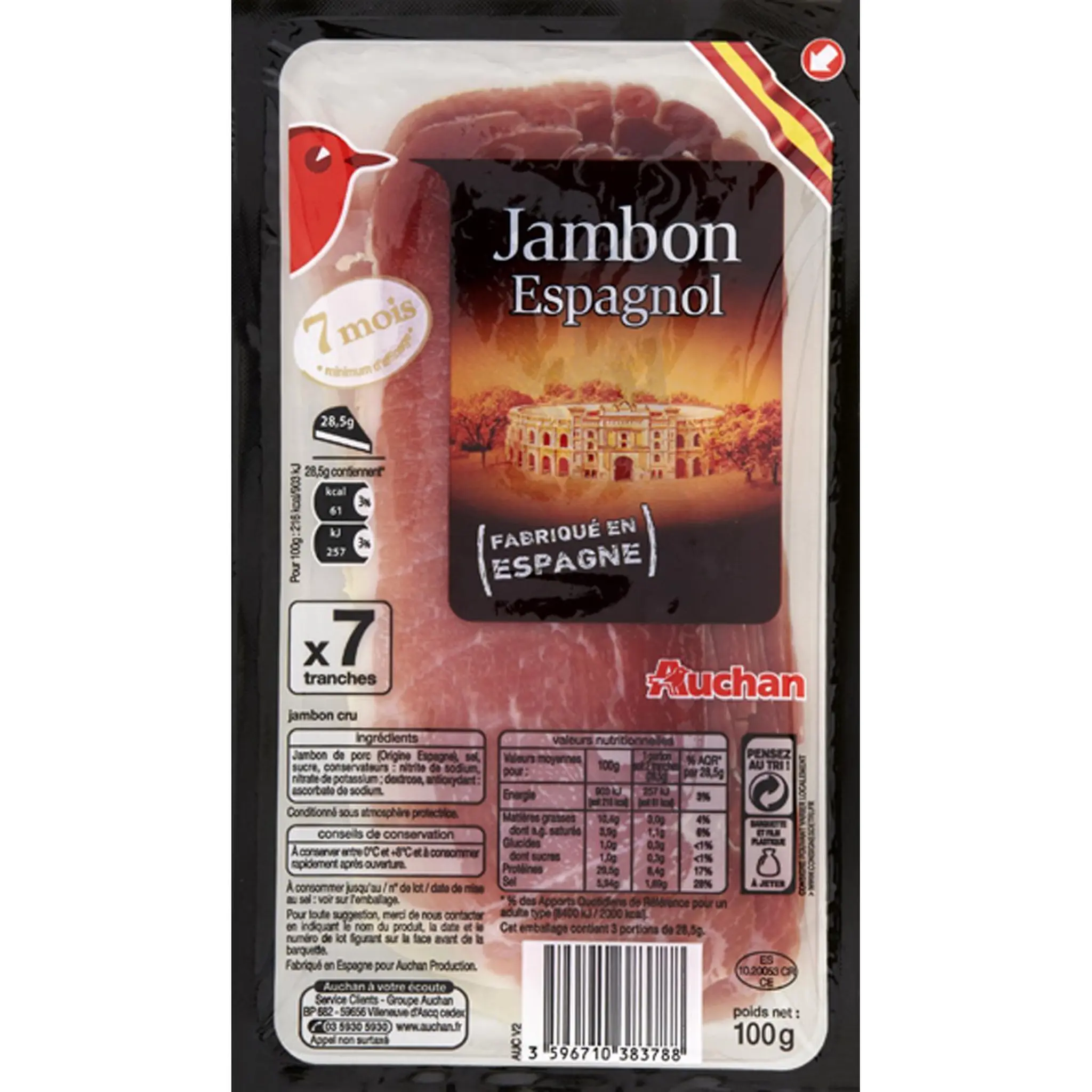 AUCHAN Jambon Espagnol 7 mois d'affinage