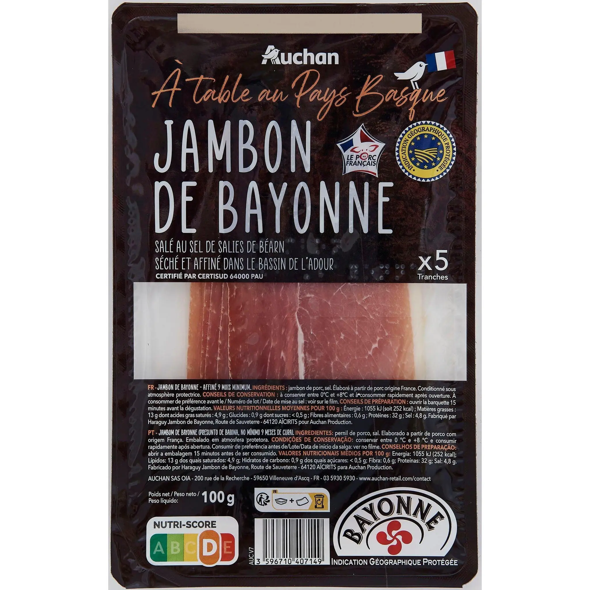 AUCHAN TERROIR Jambon de Bayonne IGP