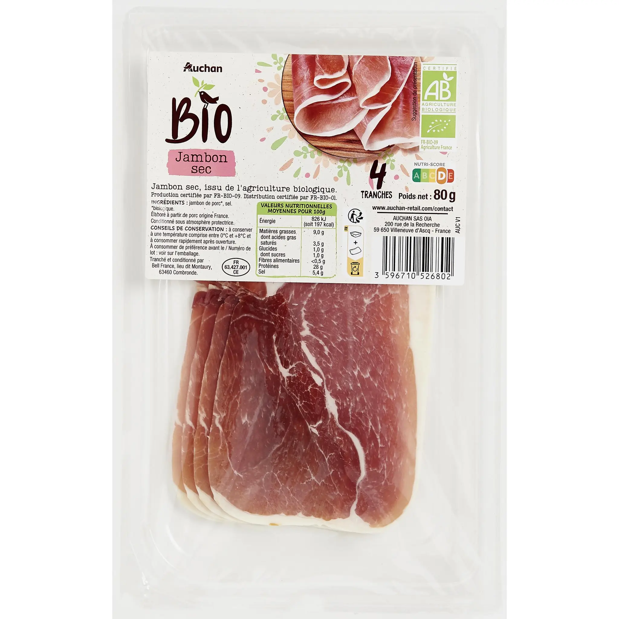 AUCHAN BIO Jambon sec