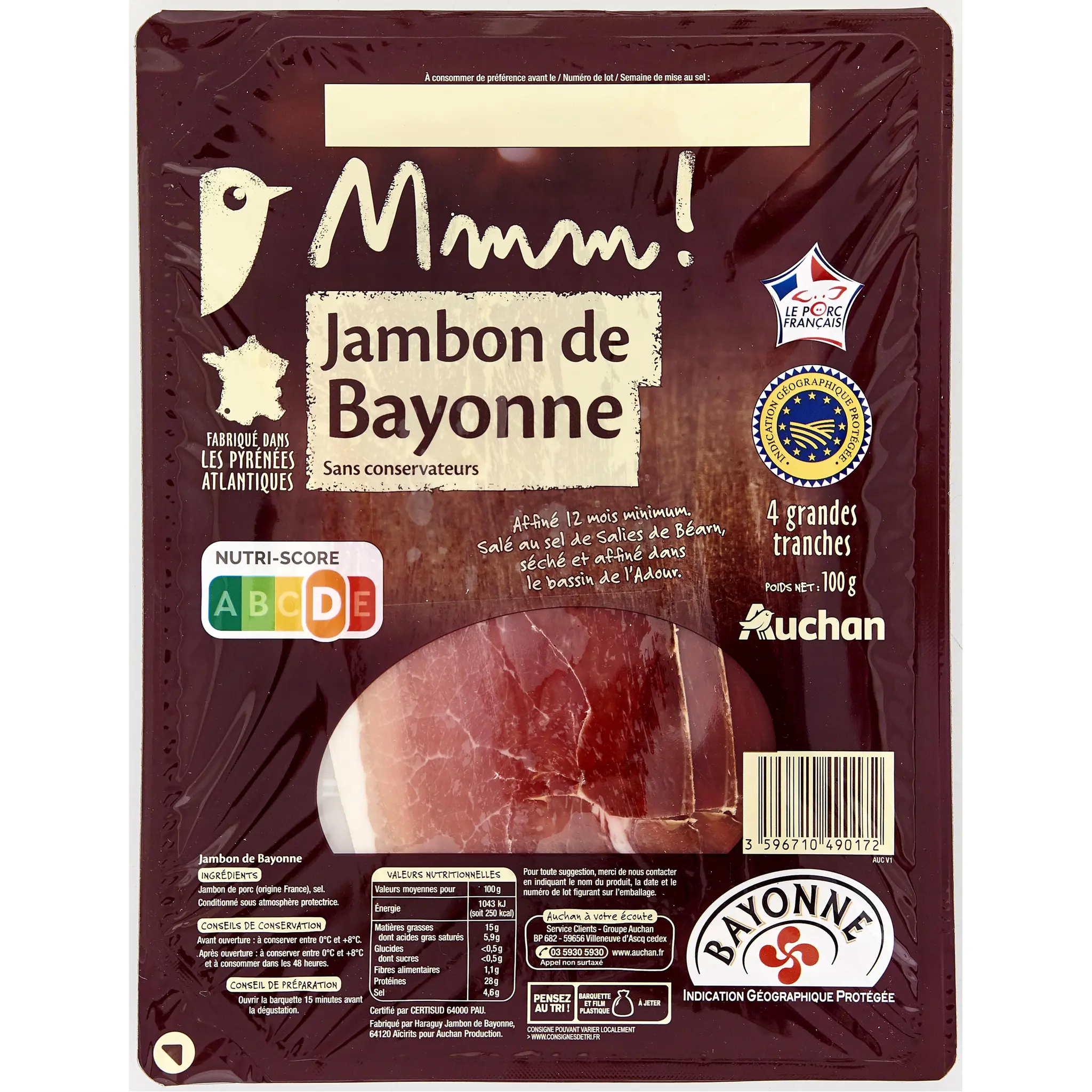 AUCHAN TERROIR Jambon de Bayonne IGP affiné 12 mois