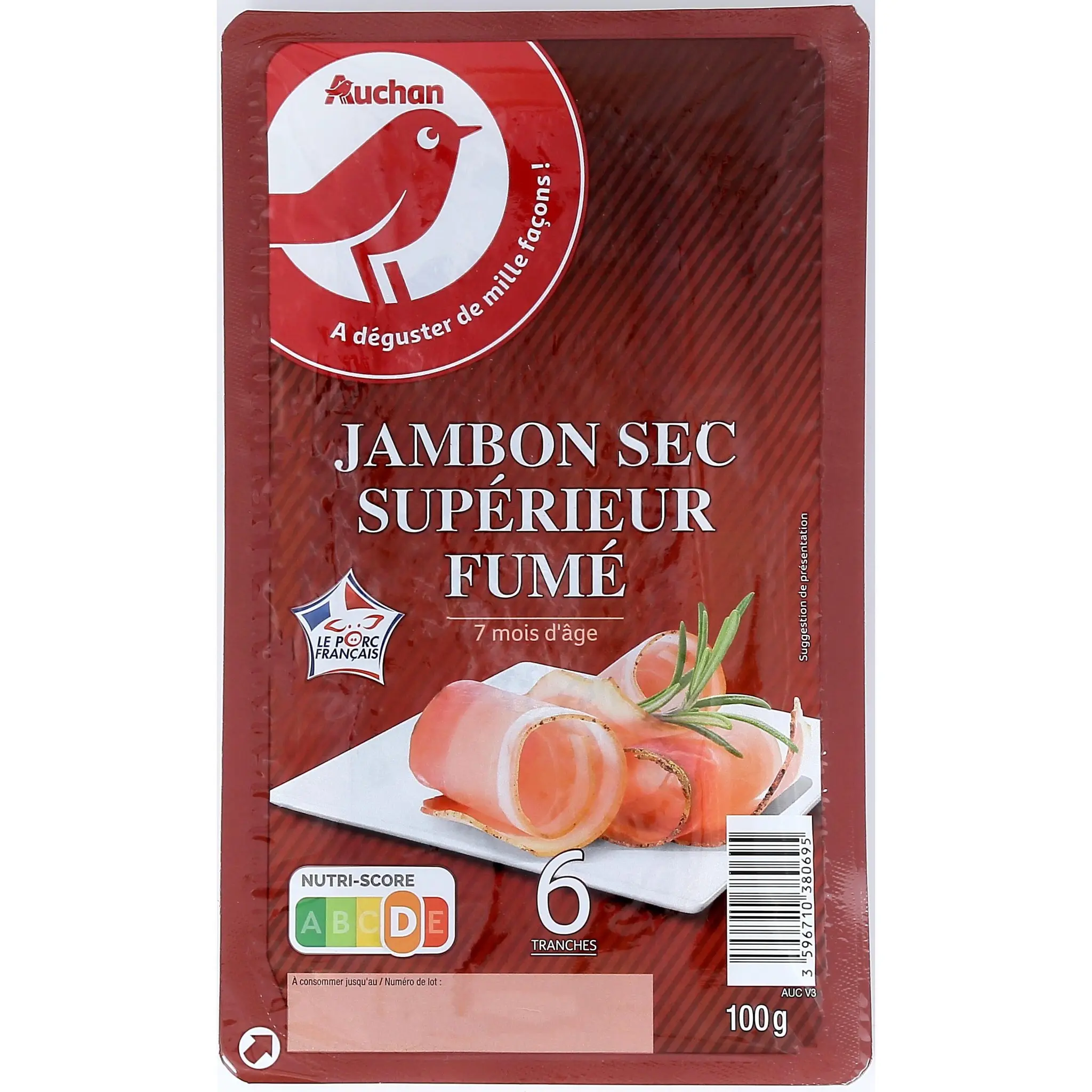 AUCHAN Jambon sec supérieur fumé