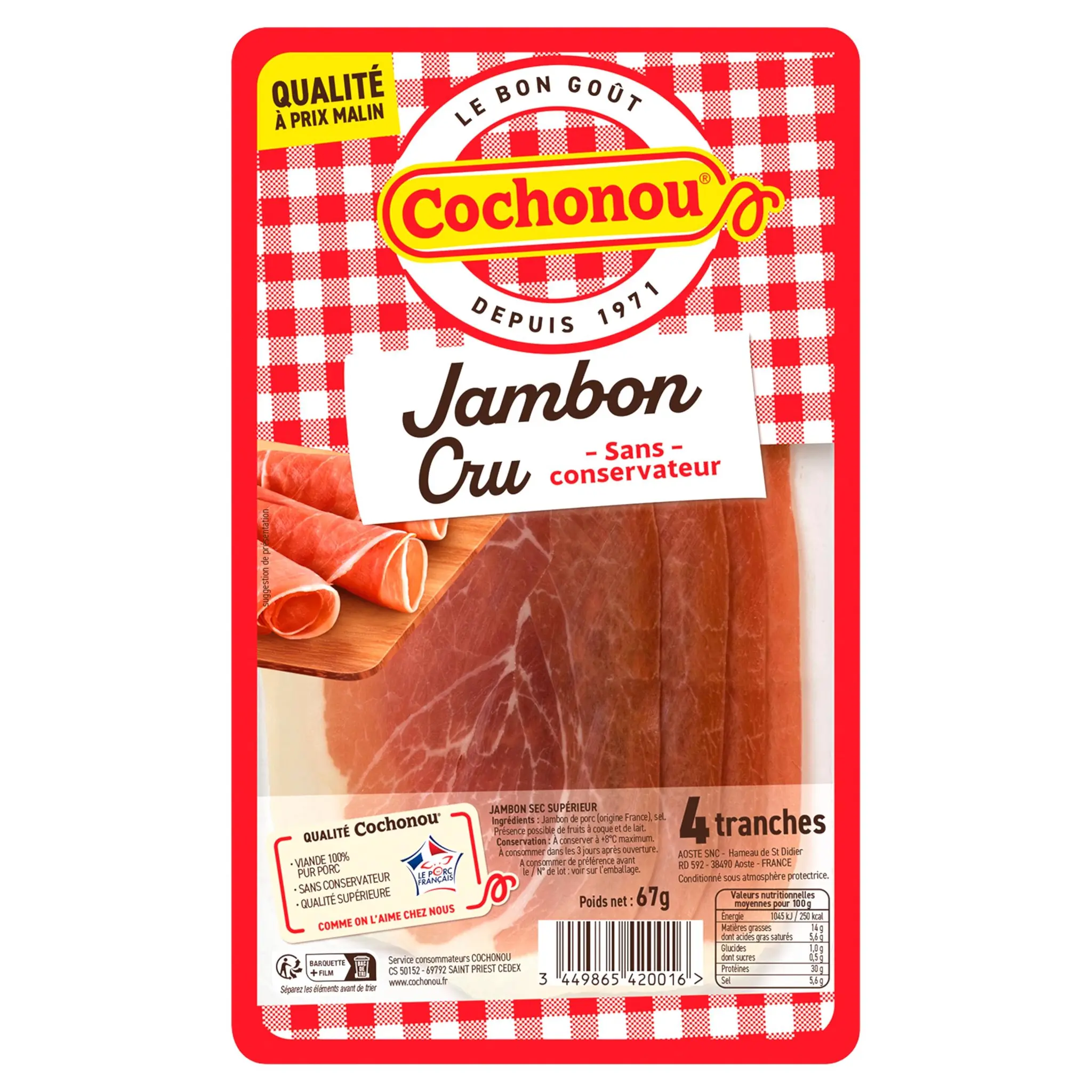 COCHONOU Jambon cru supérieur sans conservateurs