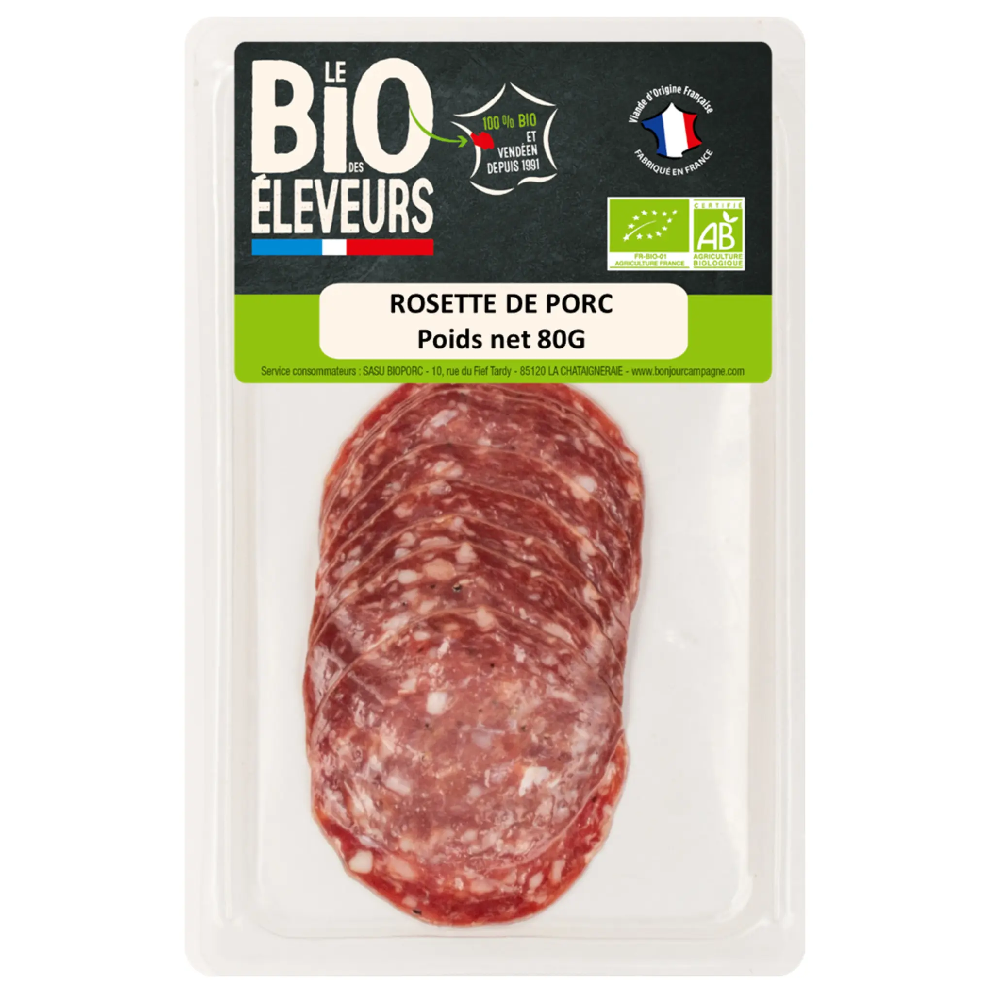 LE BIO DES ELEVEURS Rosette de porc bio en tranches