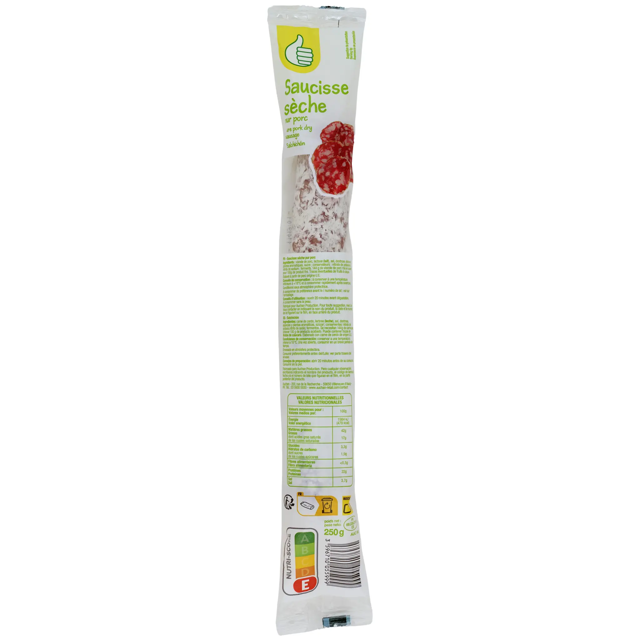 POUCE Saucisse sèche droite pur porc