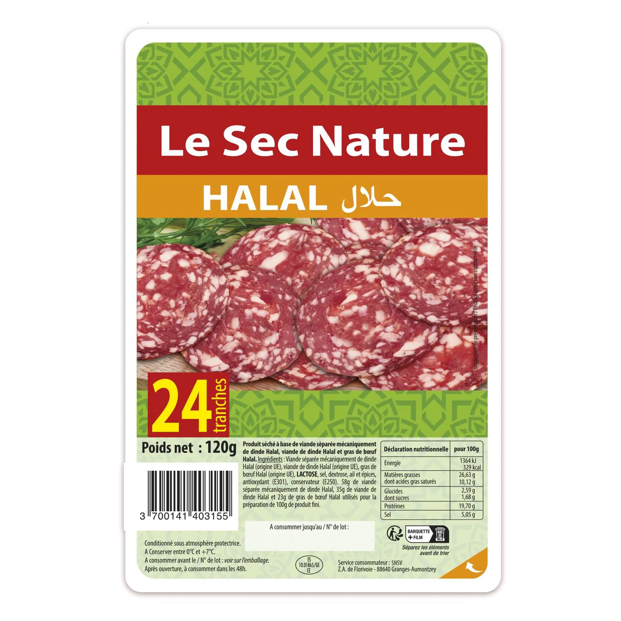 Saucisson sec dinde et boeuf halal