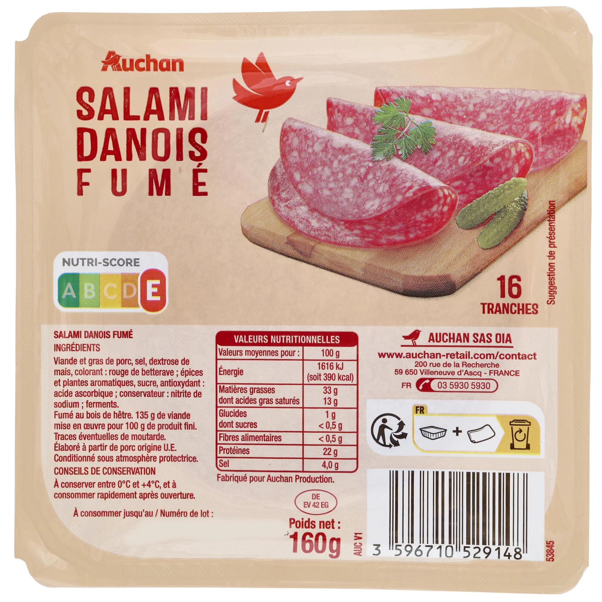 AUCHAN Salami danois fumé