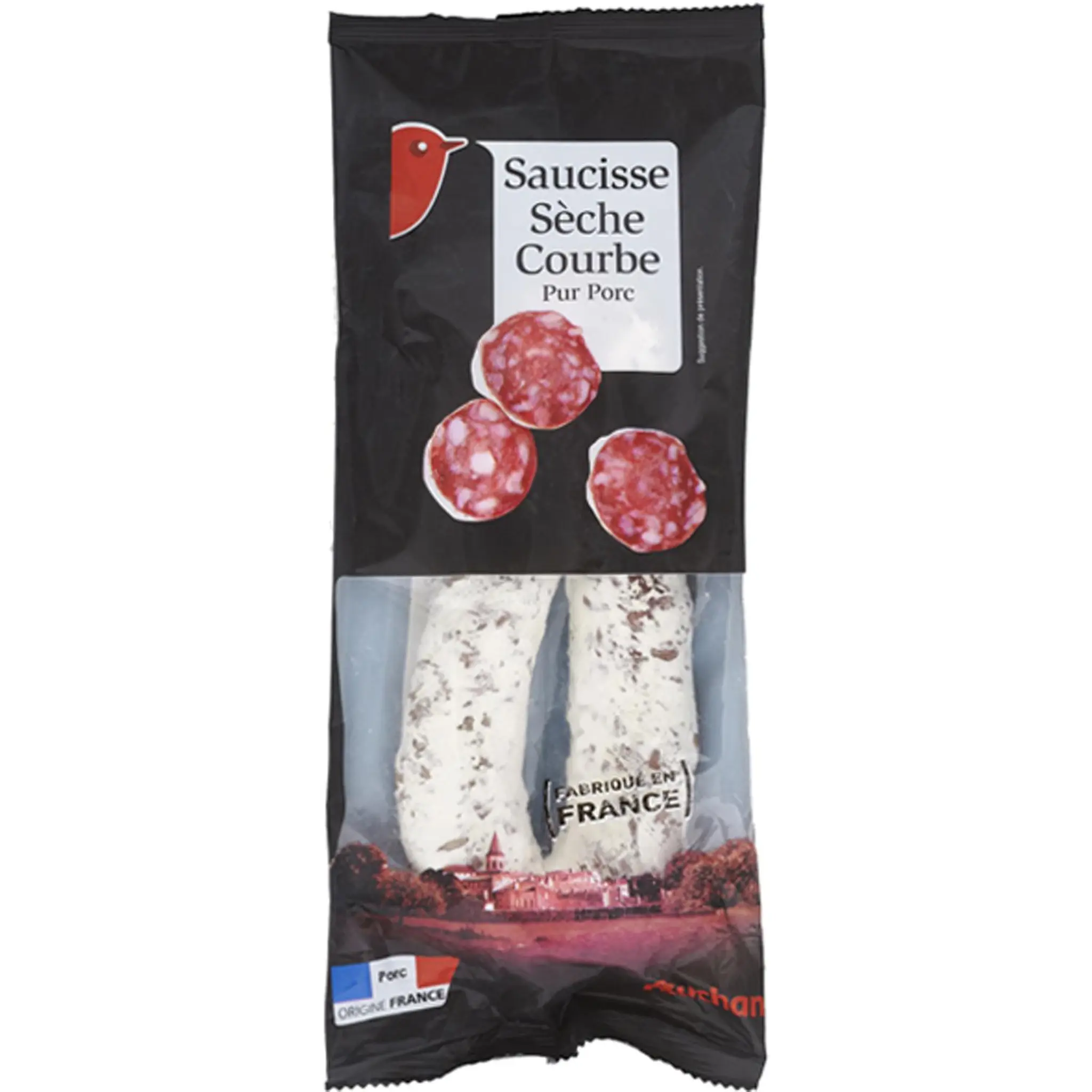 AUCHAN Saucisse sèche courbe pur porc