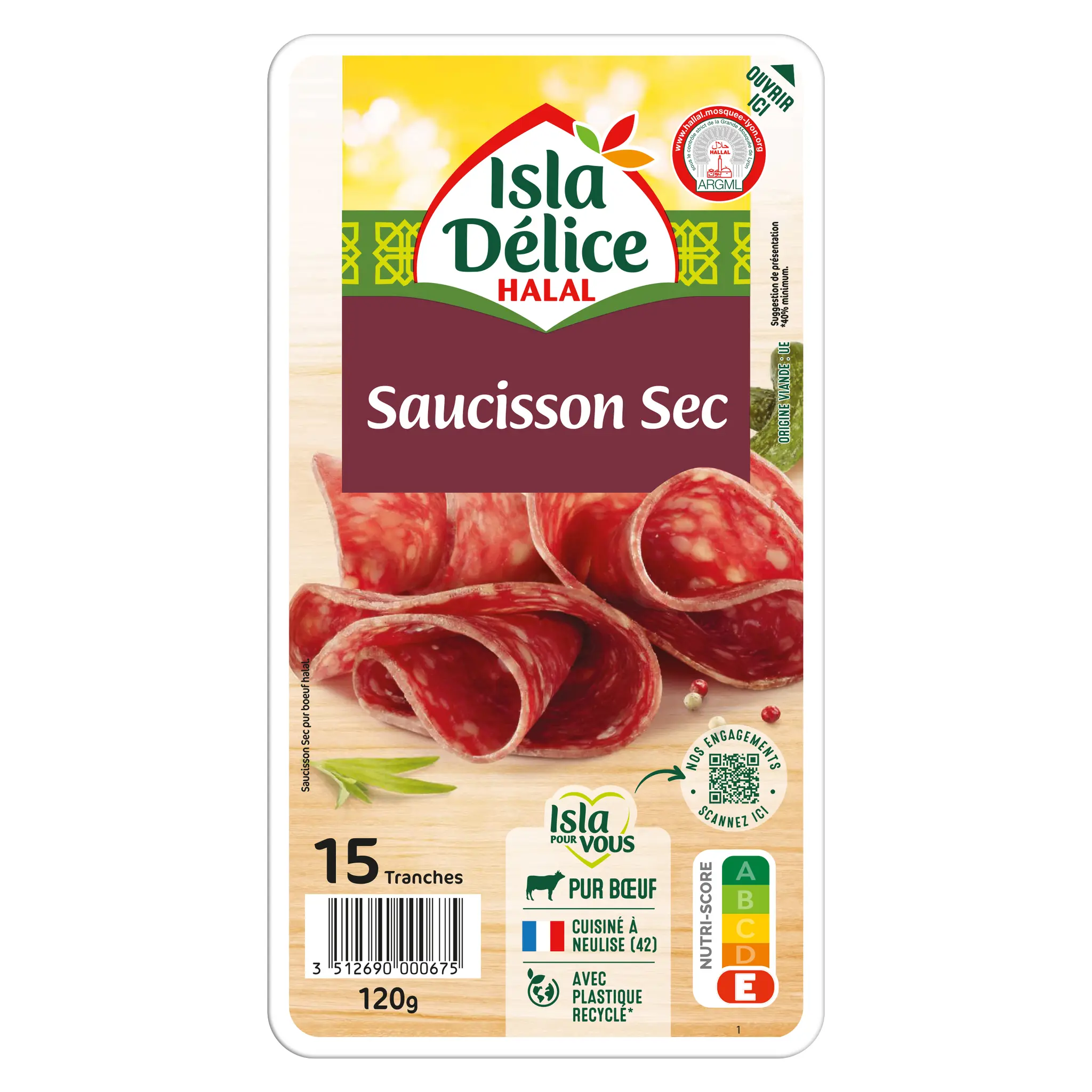 ISLA DELICE Saucisson sec tranché pur boeuf halal