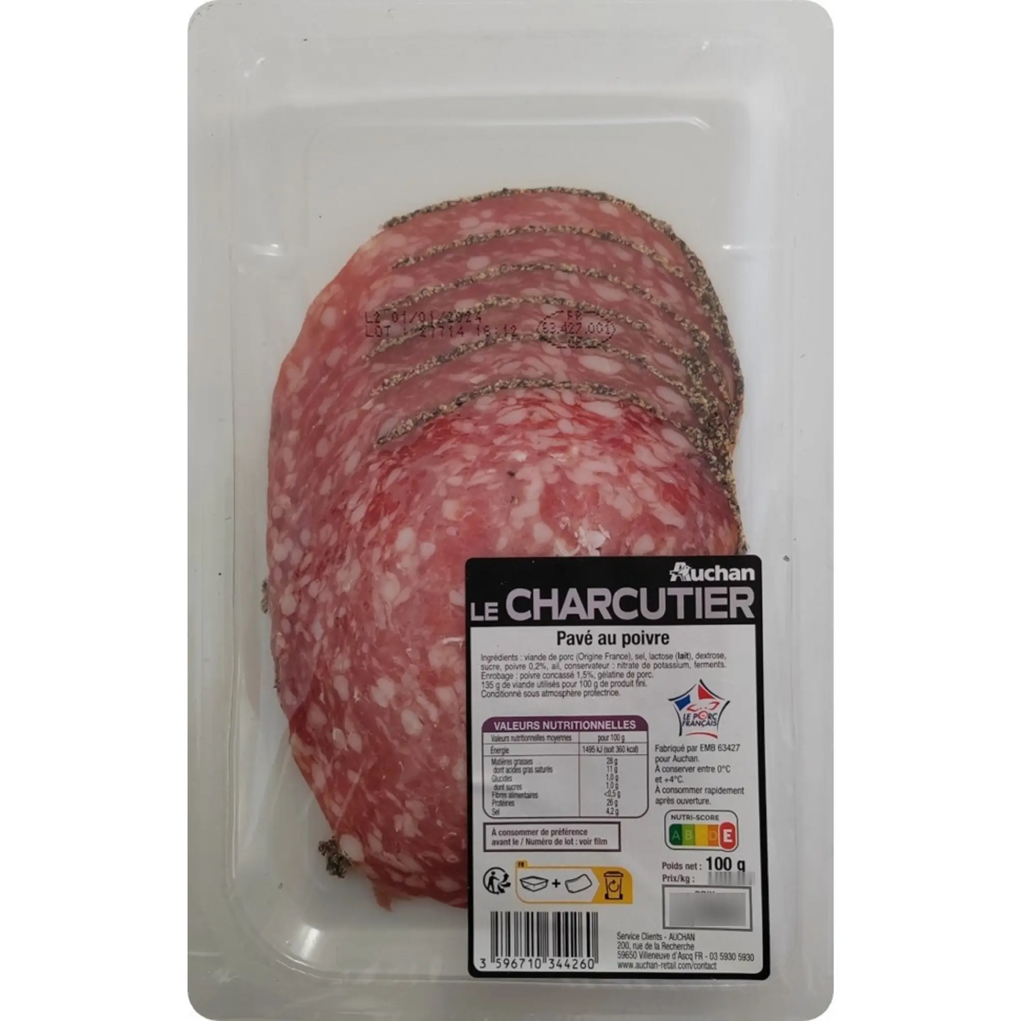 AUCHAN LE CHARCUTIER Pavé au poivre tranché