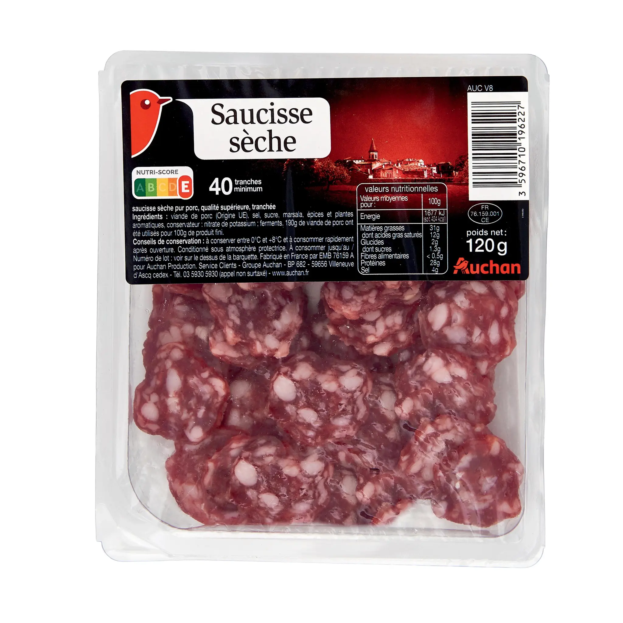 AUCHAN Saucisse sèche tranchée