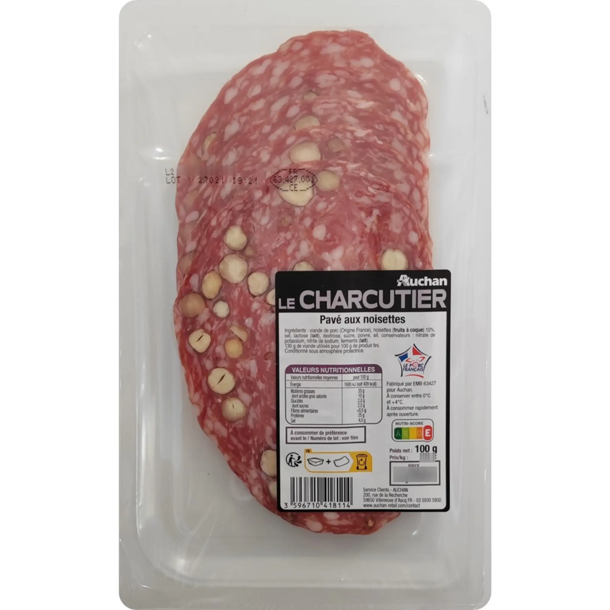 AUCHAN LE CHARCUTIER Pavé aux noisettes tranché