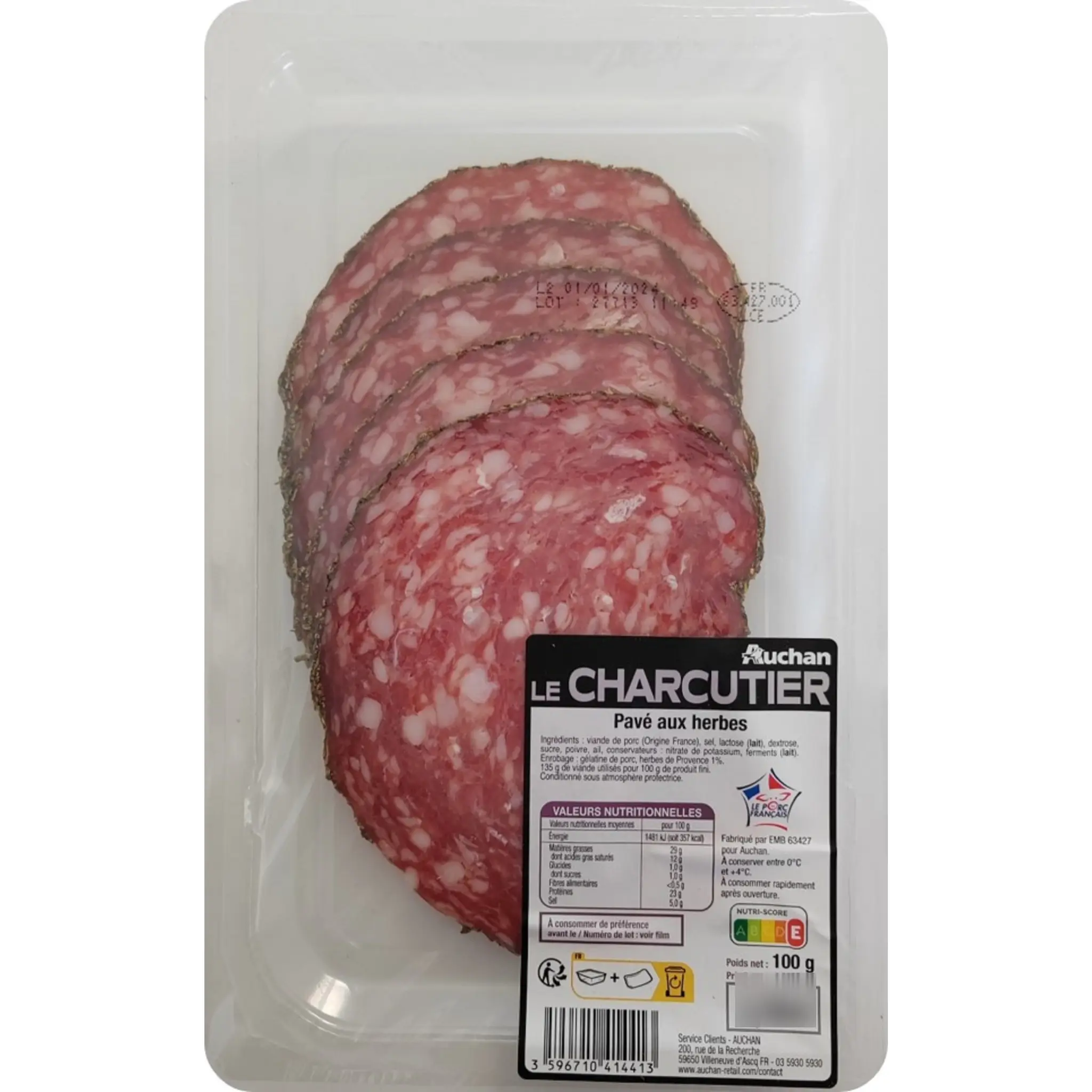 AUCHAN LE CHARCUTIER Pavé aux herbes tranché