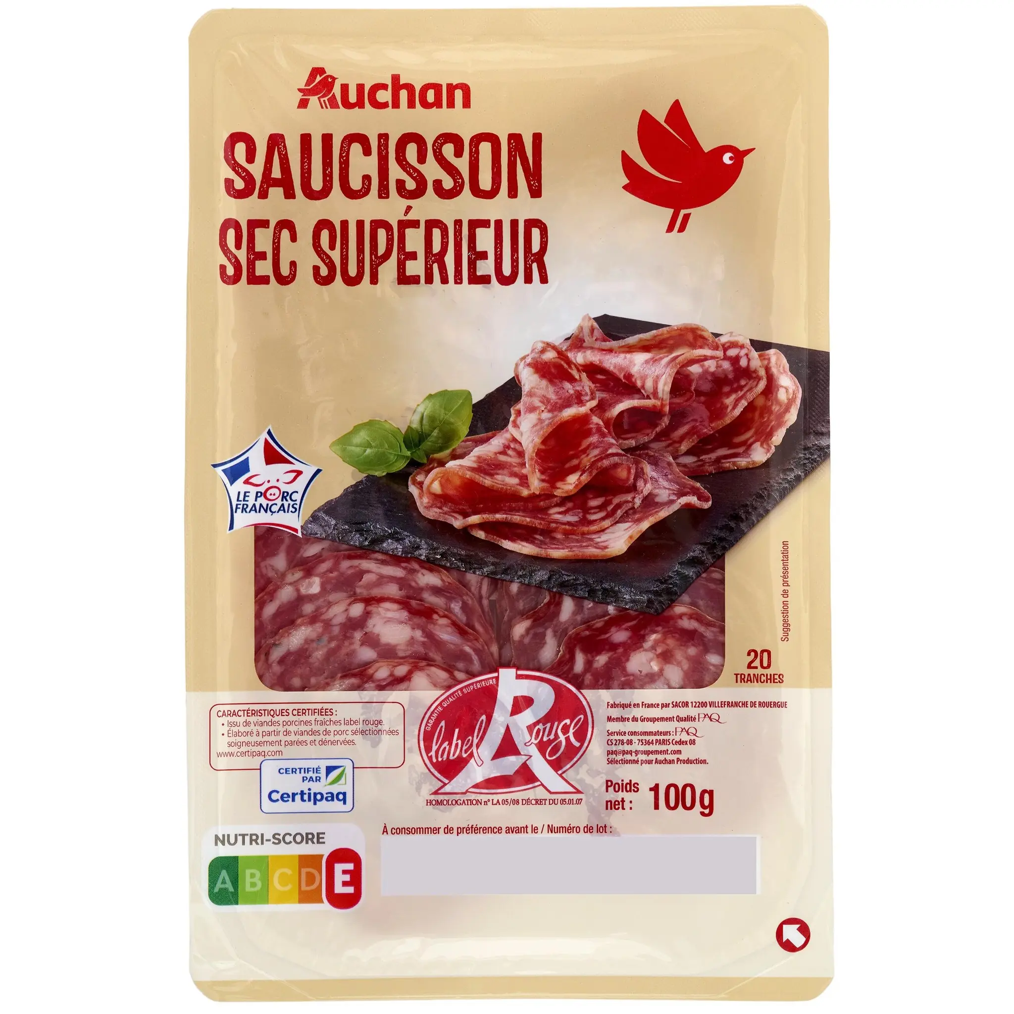 AUCHAN Saucisson sec Label rouge