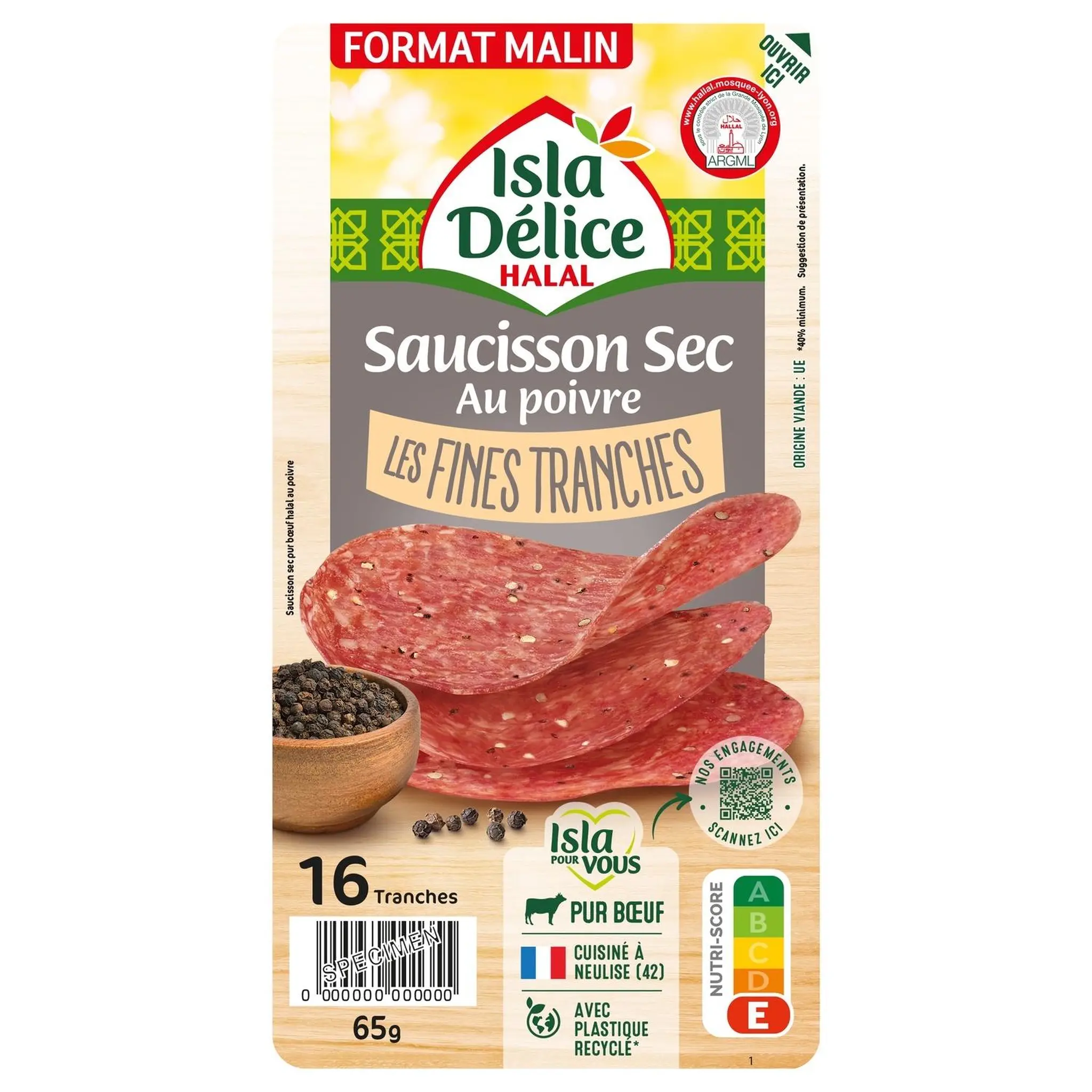 ISLA DELICE Saucisson sec tranché au poivre halal