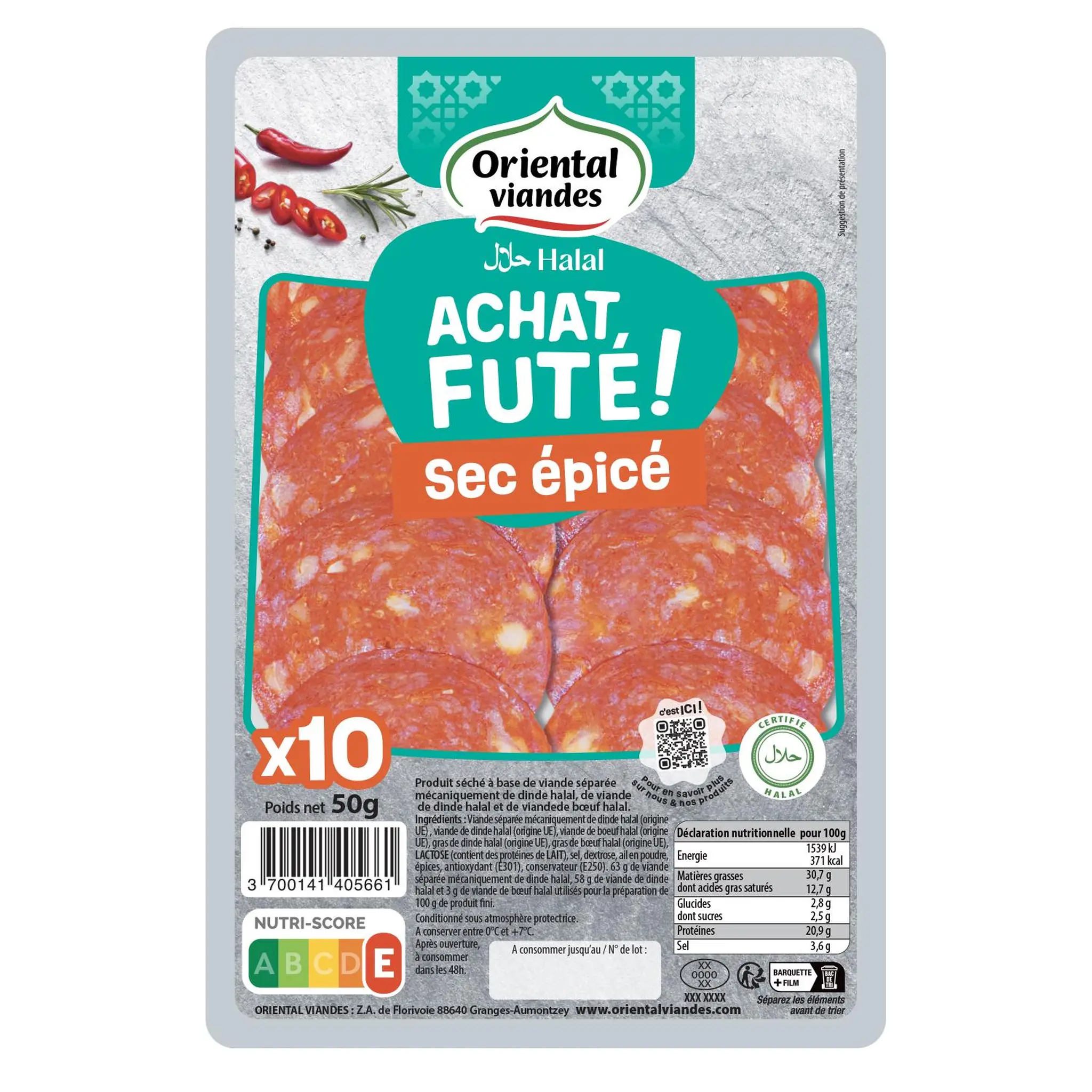 ORIENTAL VIANDES Saucisson sec épicé tranché halal
