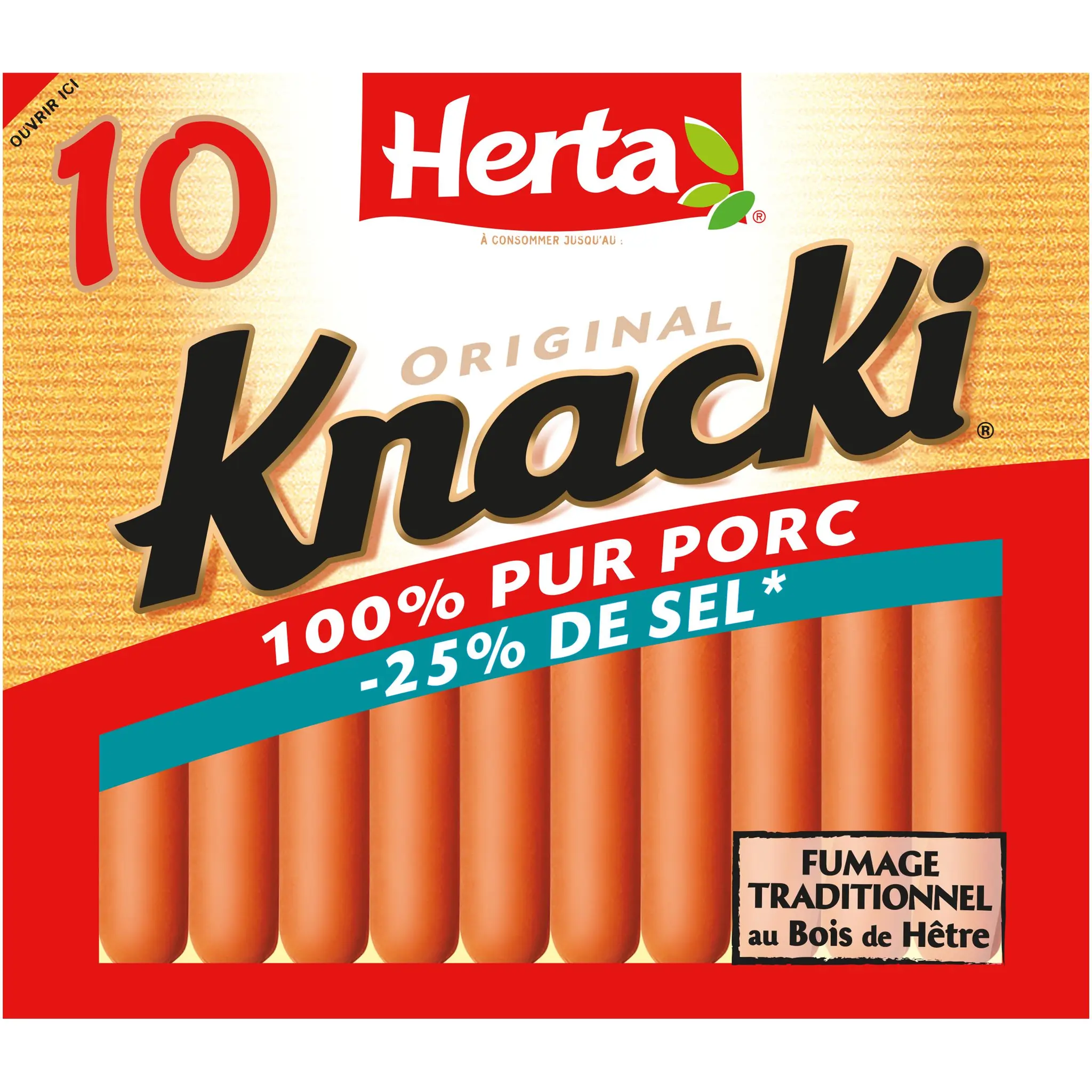 HERTA Knacki saucisse réduit en sel pur porc