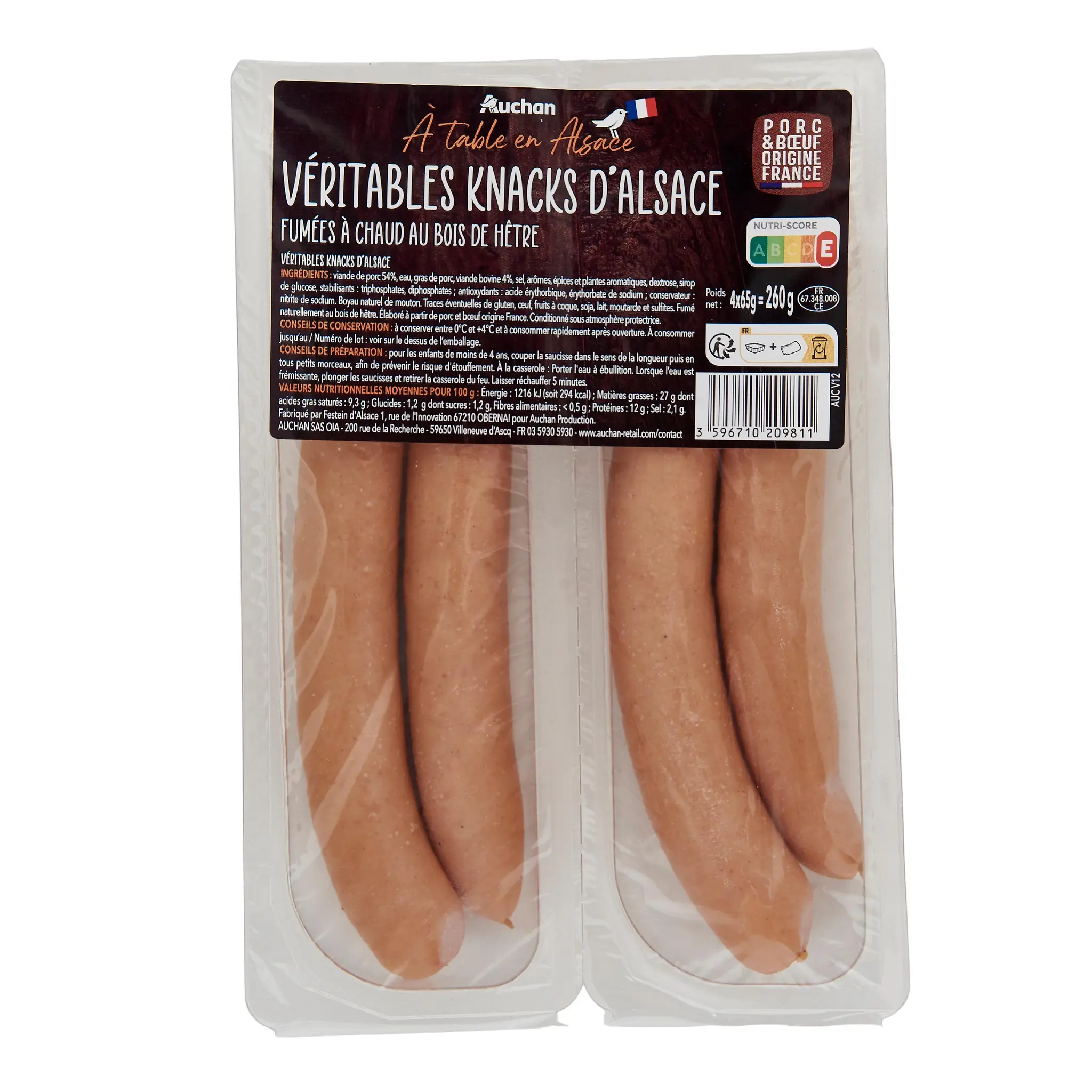 AUCHAN TERROIR Saucisses Knacks d'Alsace