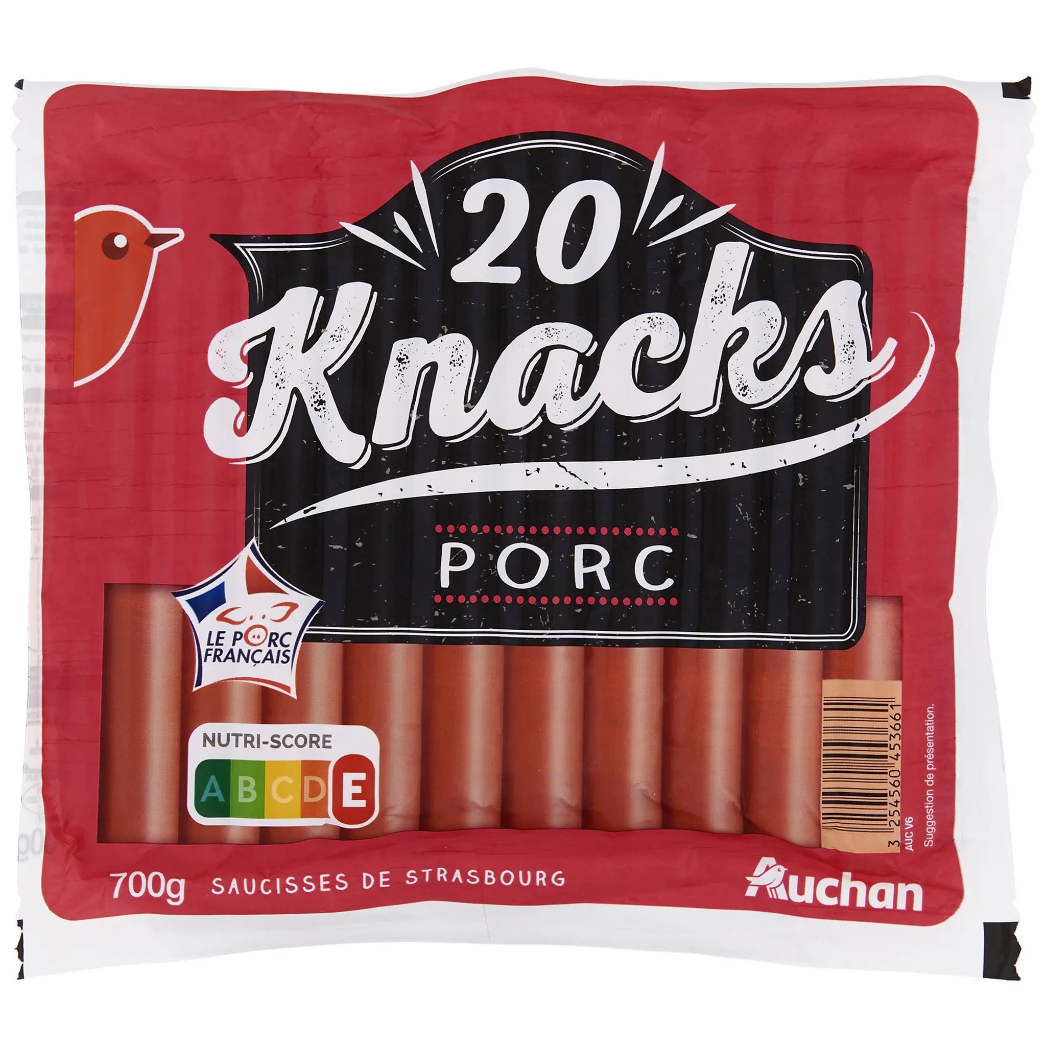 AUCHAN Knacks Saucisses de Strasbourg pur porc