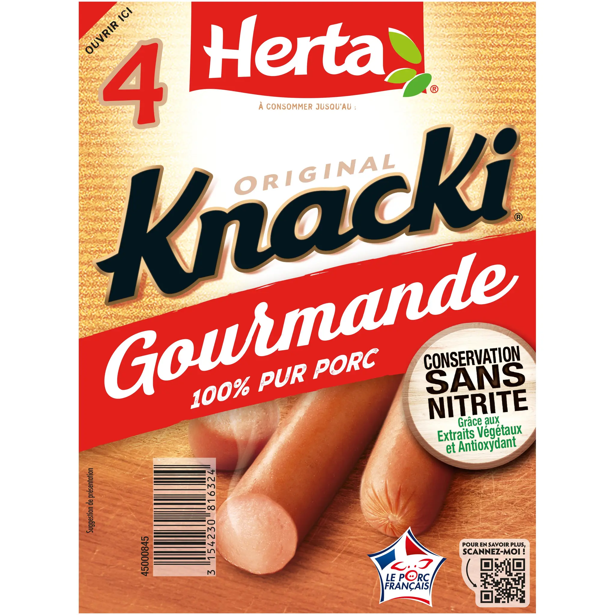 HERTA Knacki gourmande pur porc sans nitrites