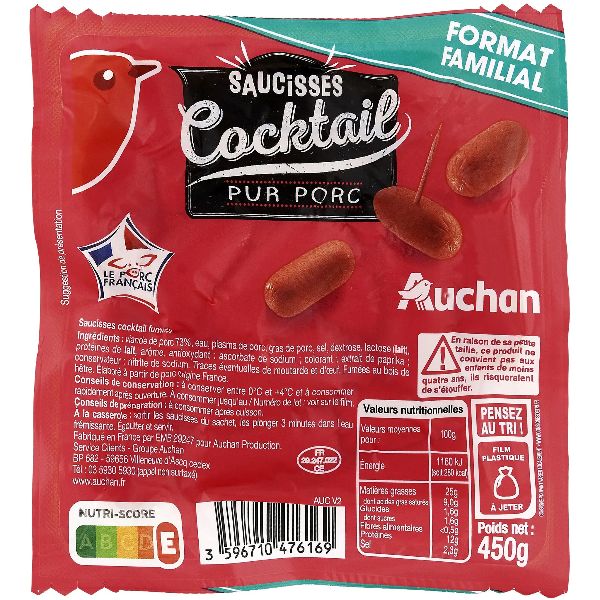 AUCHAN Saucisses cocktail
