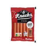 AUCHAN Knacks saucisses pur porc sans nitrite