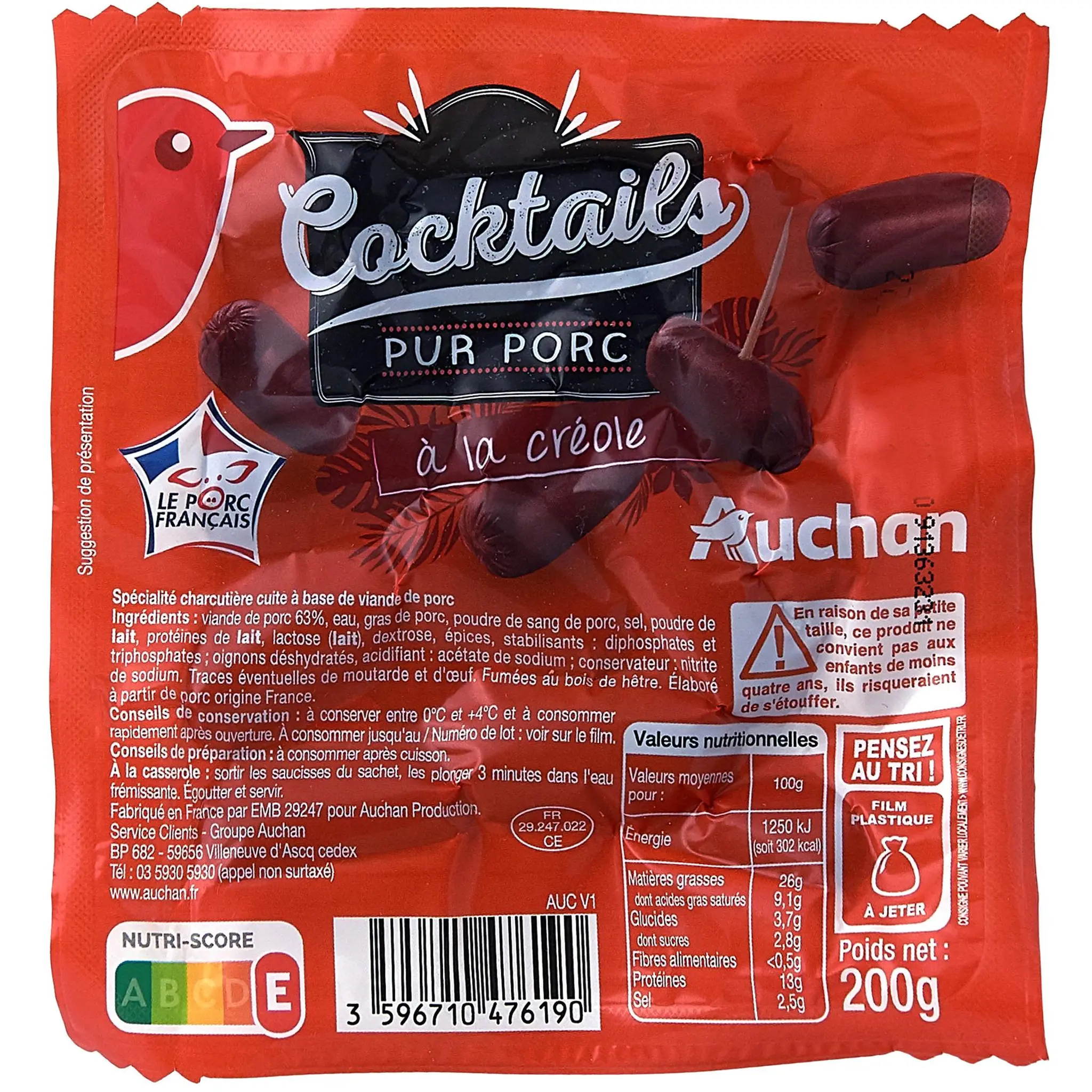 AUCHAN Saucisses cocktails à la créole