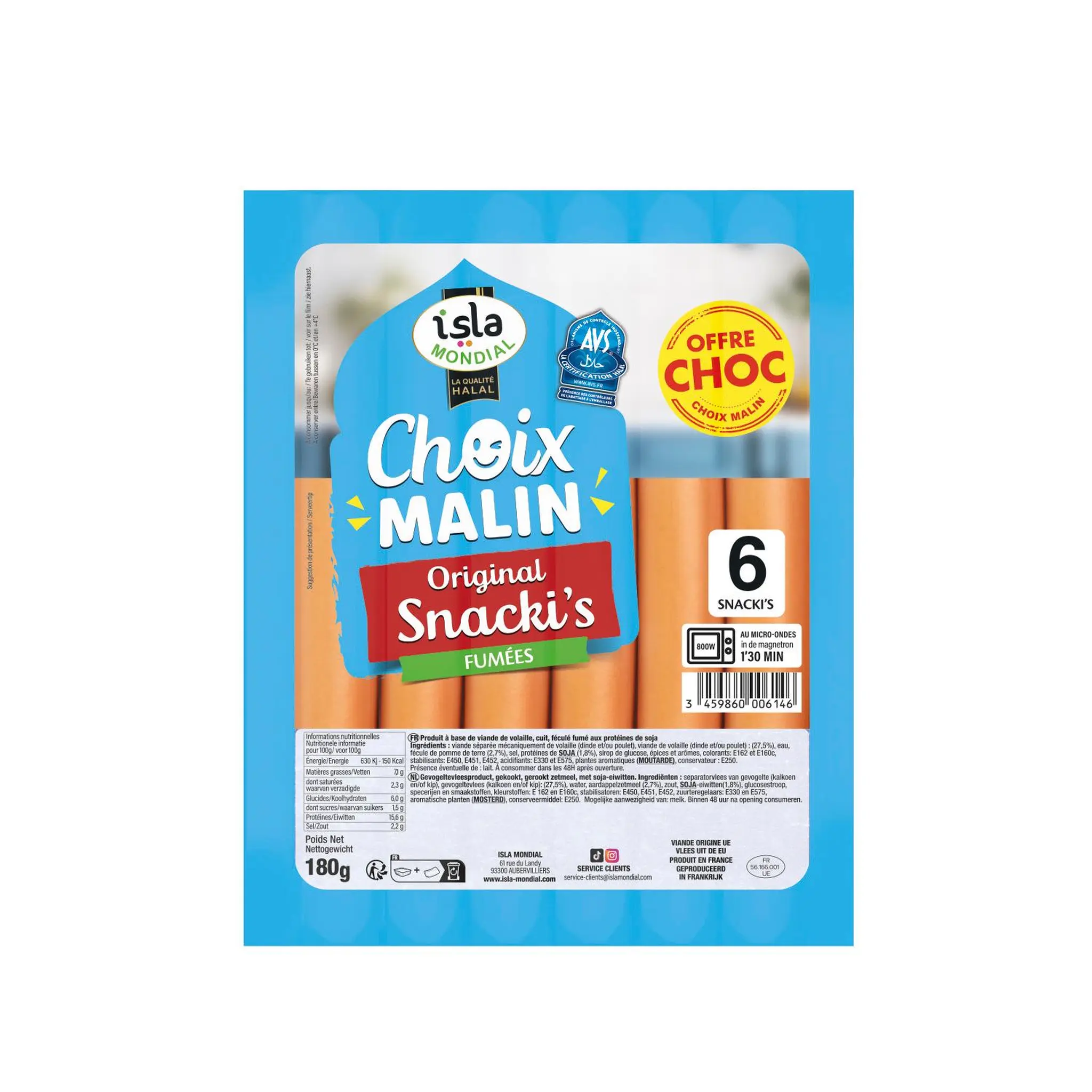 ISLA MONDIAL Snacki's saucisses fumées de volaille halal