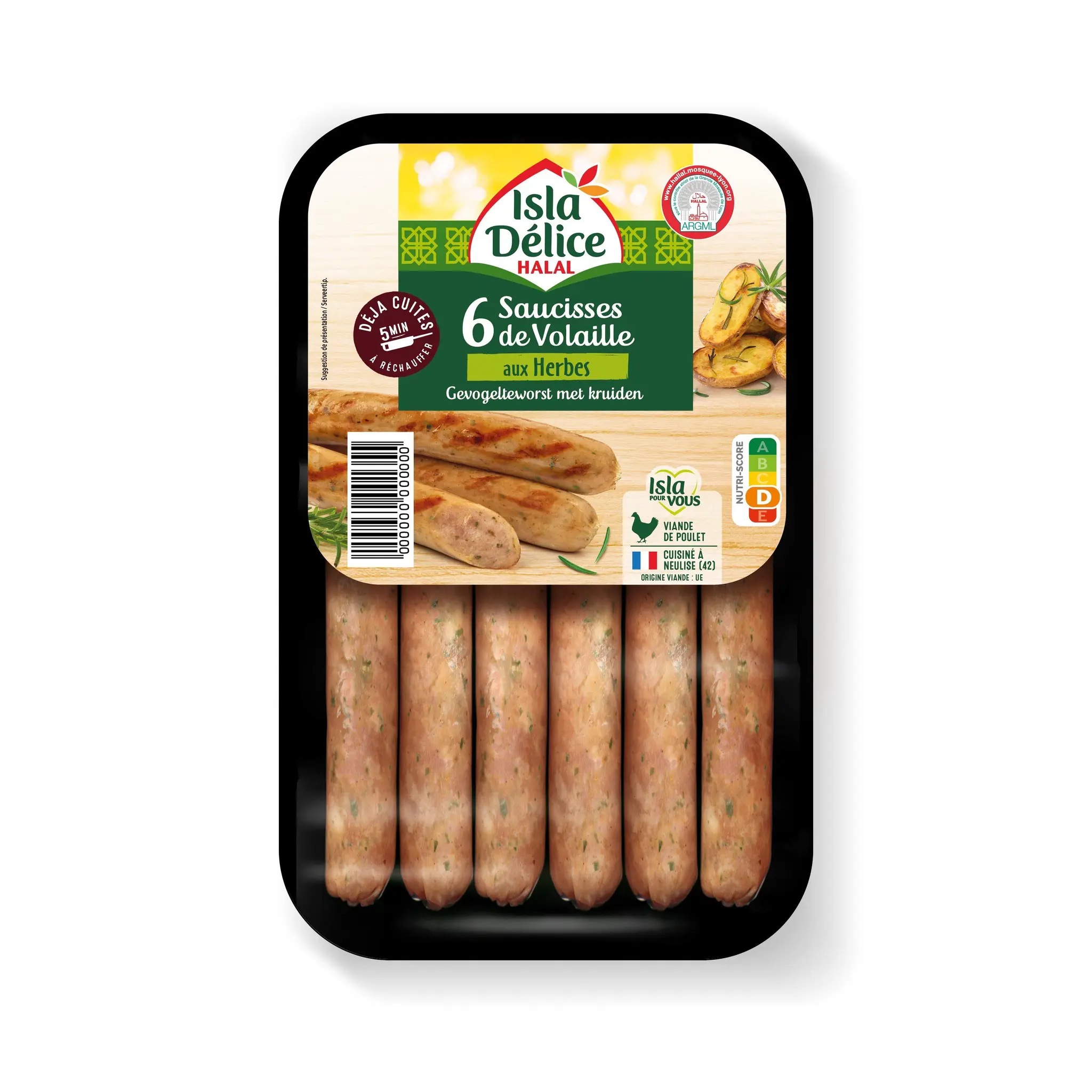 ISLA DELICE Saucisses de volaille halal aux herbes