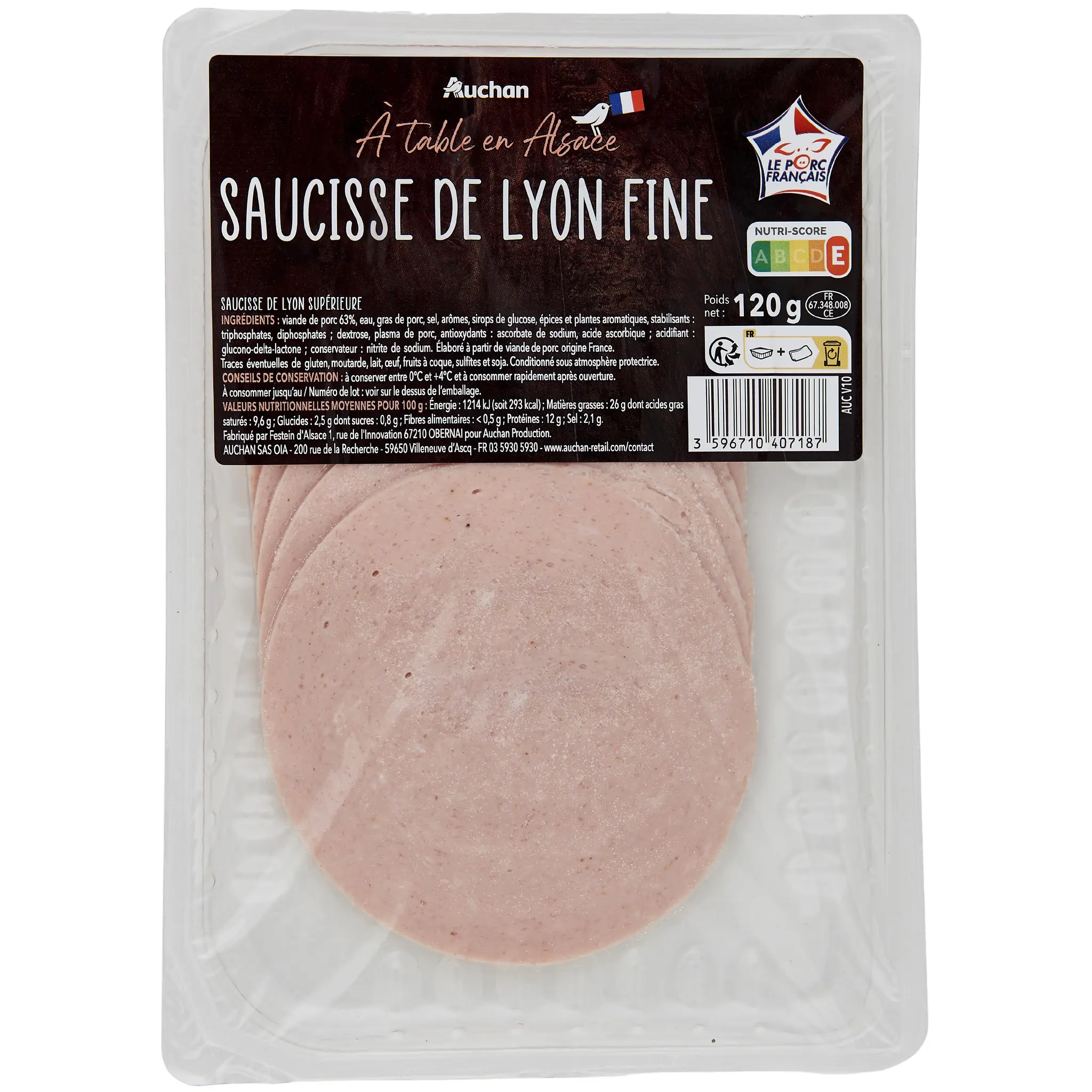 AUCHAN TERROIR Saucisse de Lyon fine