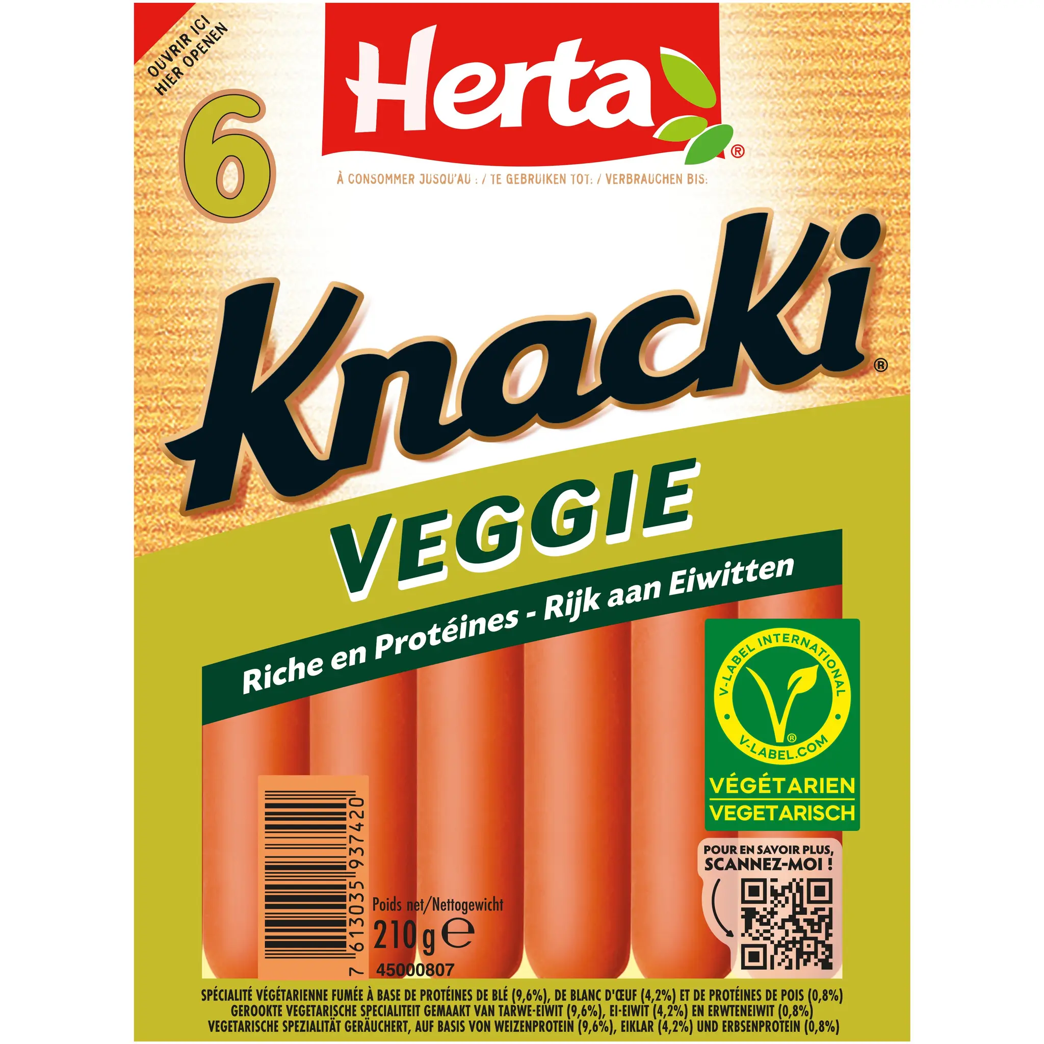 HERTA Knacki saucisse végétale blé œuf et pois