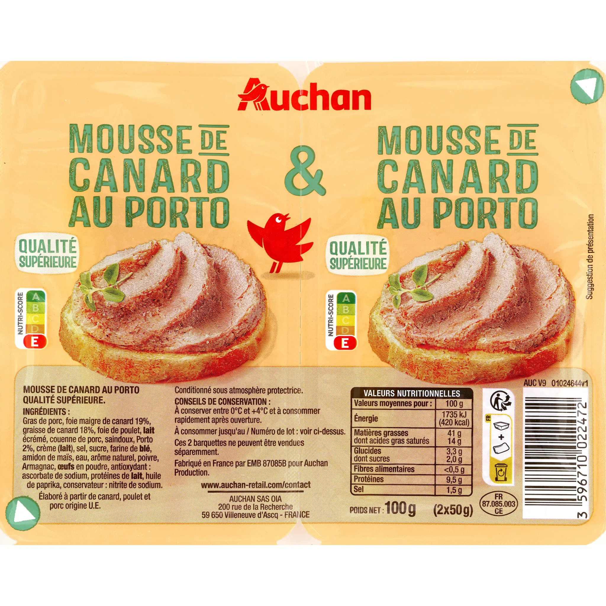 AUCHAN Mousse de canard au porto