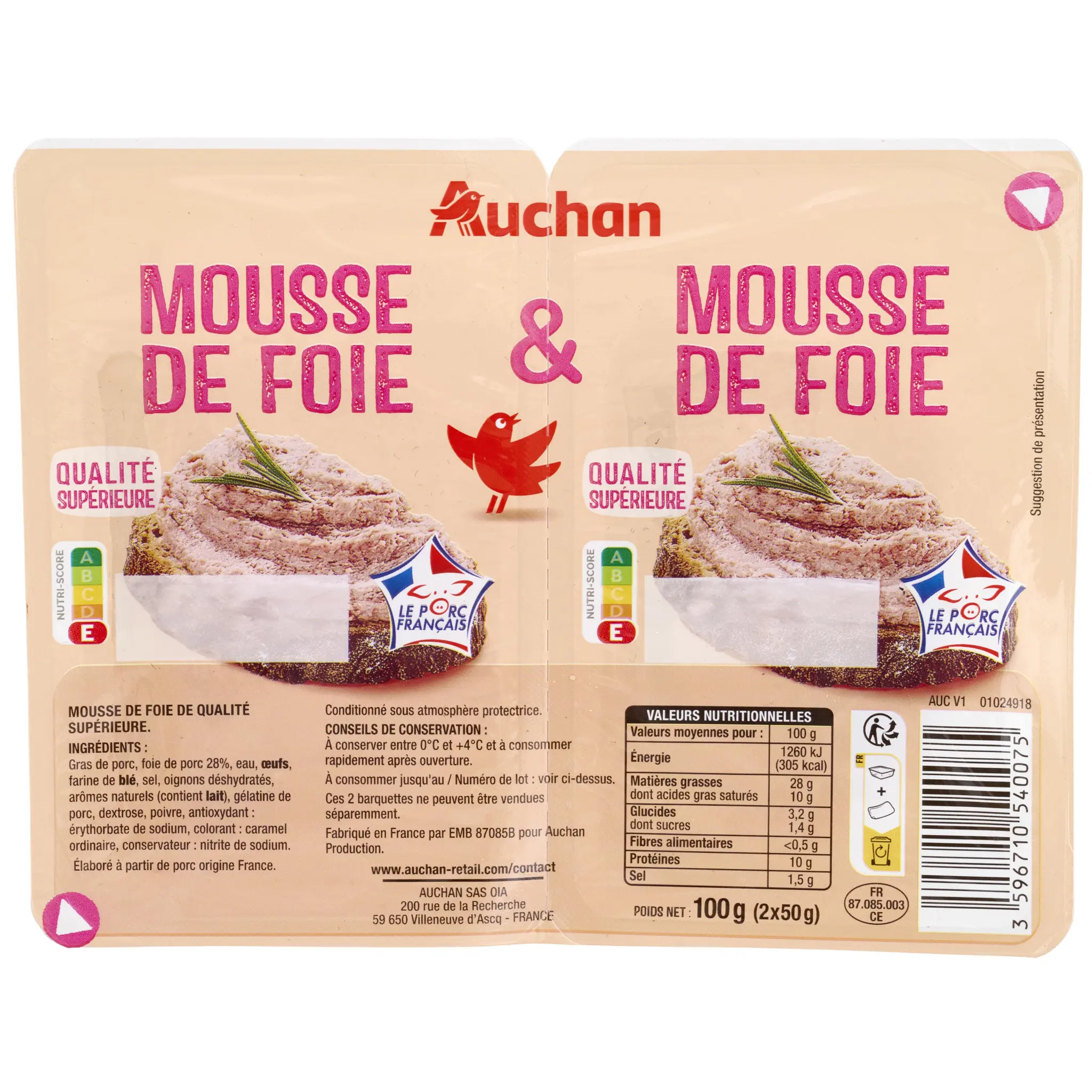 AUCHAN Mousse de foie
