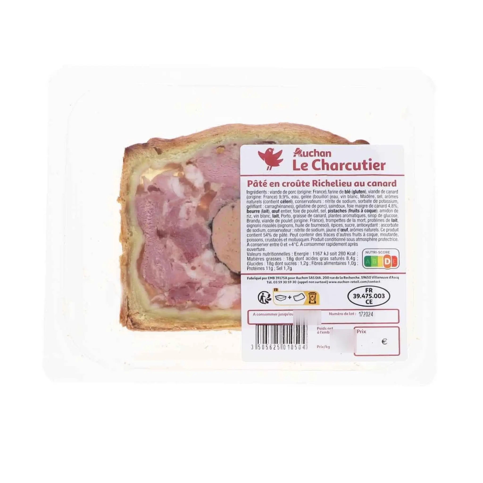 AUCHAN LE CHARCUTIER Pâté en croûte Richelieu au canard