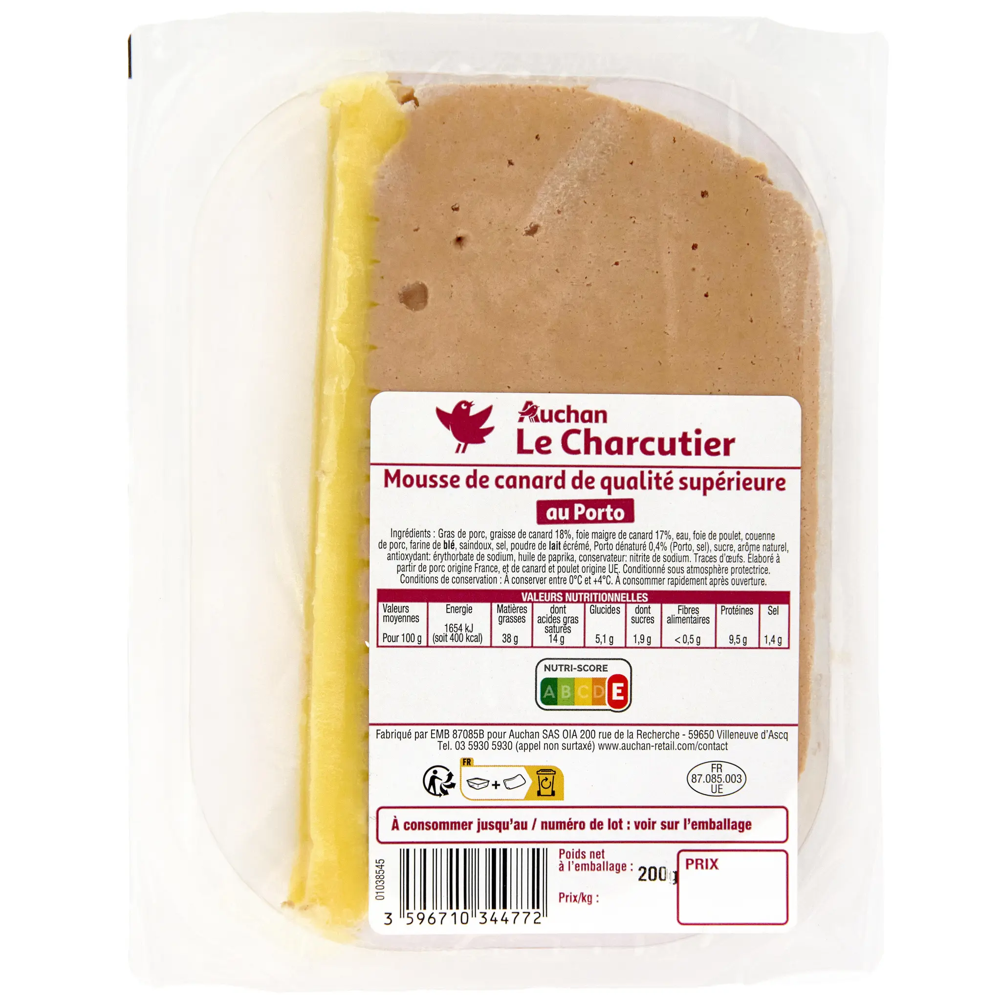 AUCHAN LE CHARCUTIER Mousse de canard au Porto