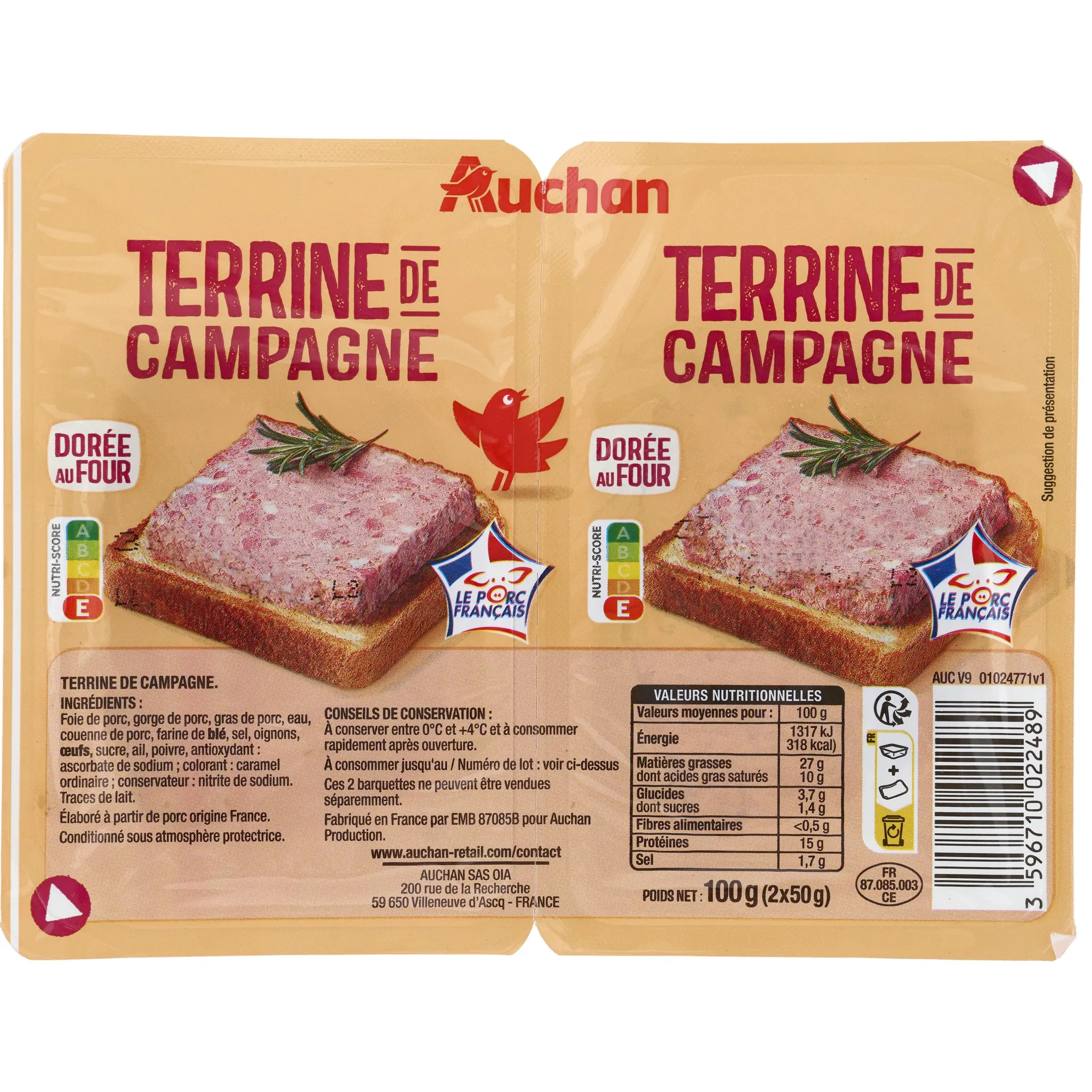 AUCHAN Terrine de campagne de qualité supérieure