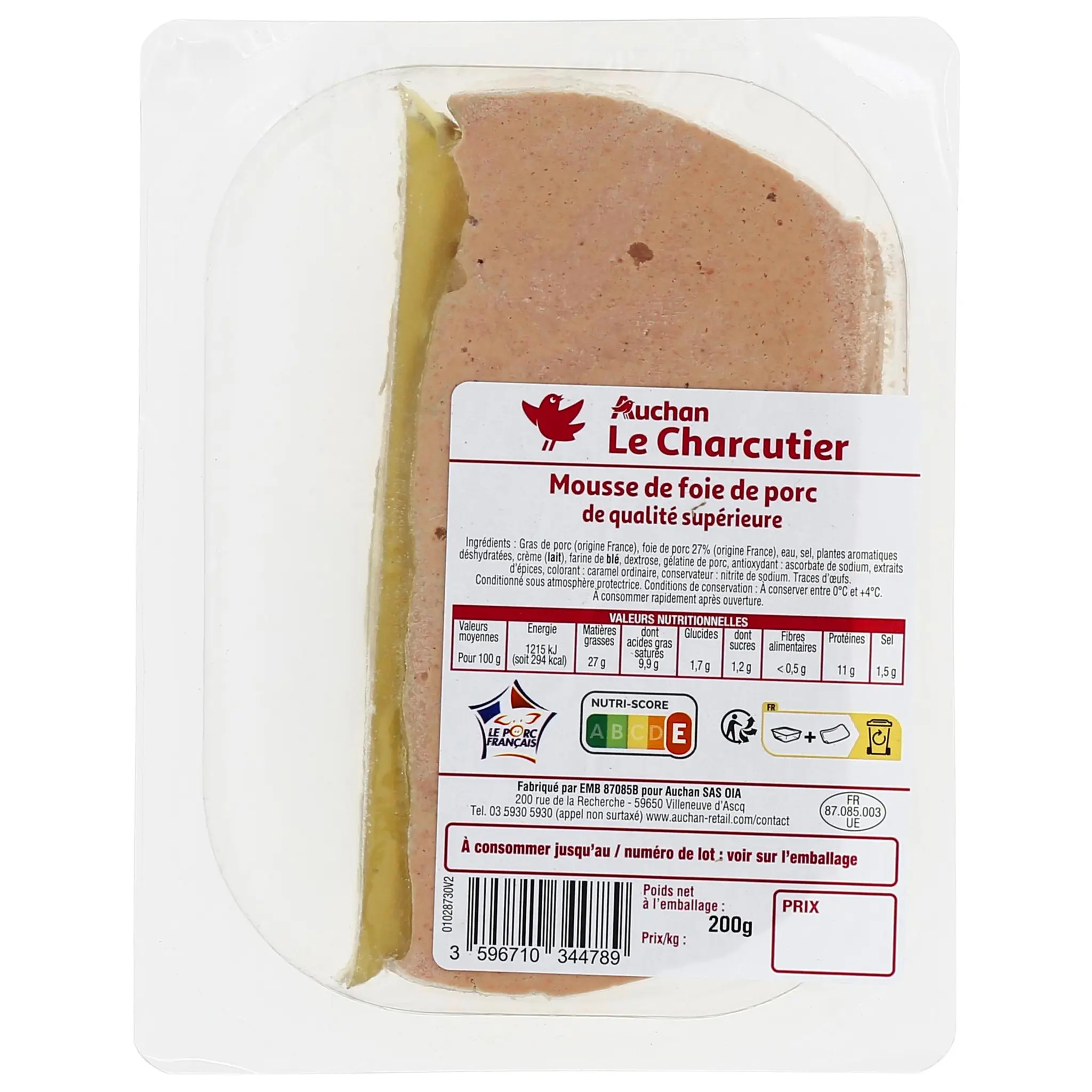AUCHAN LE CHARCUTIER Mousse de foie de porc