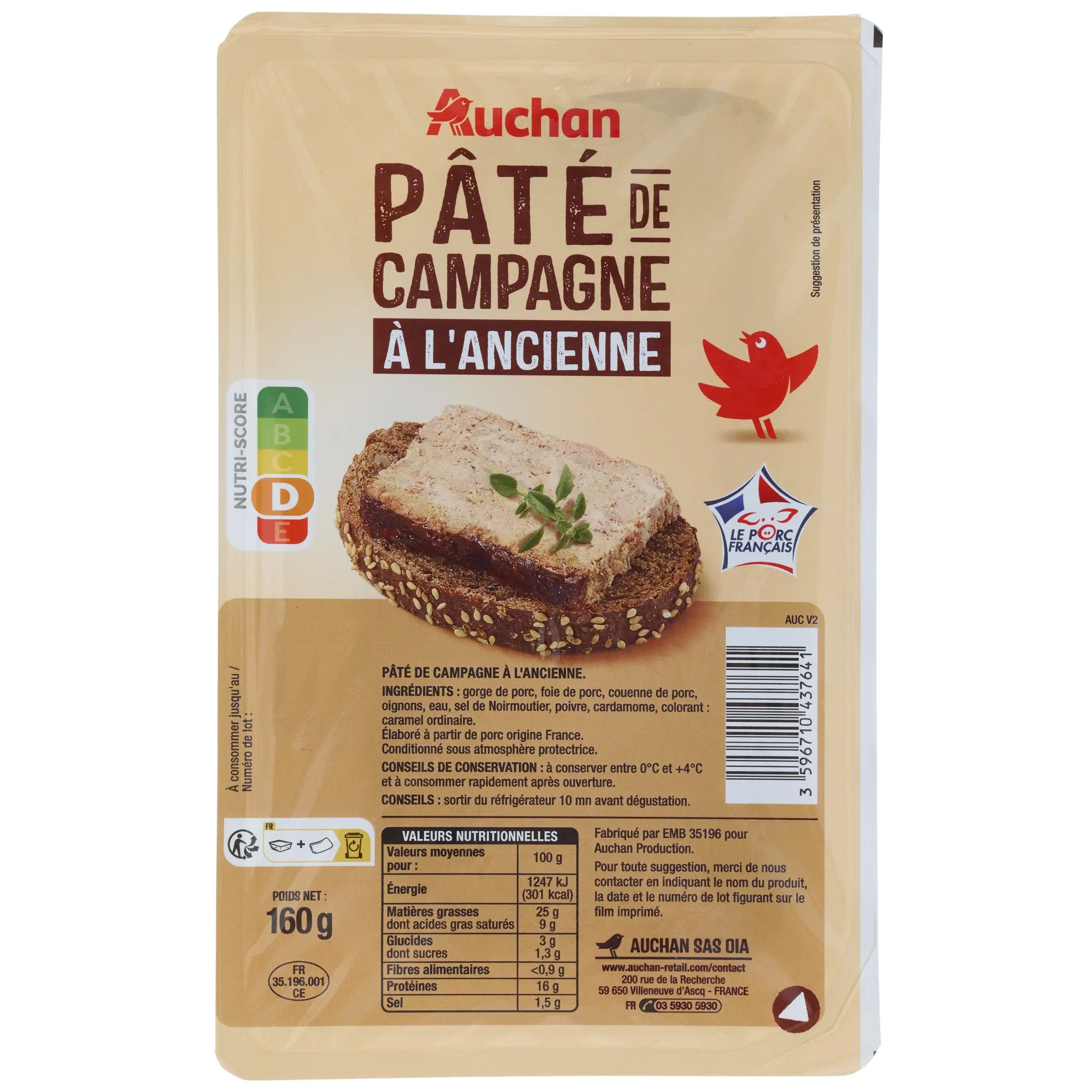AUCHAN Pâté de campagne à l'ancienne