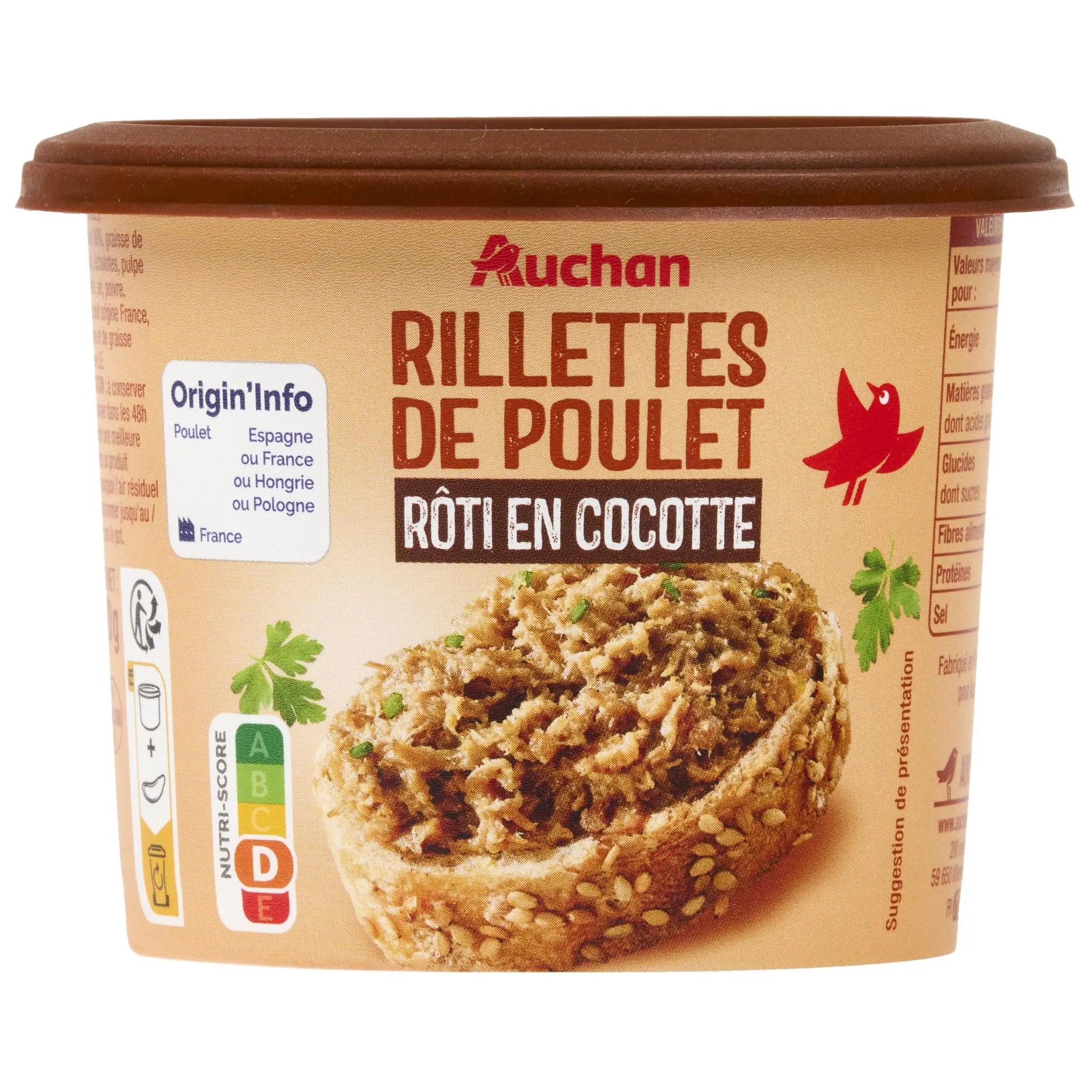 AUCHAN Rillettes de poulet rôti en cocotte