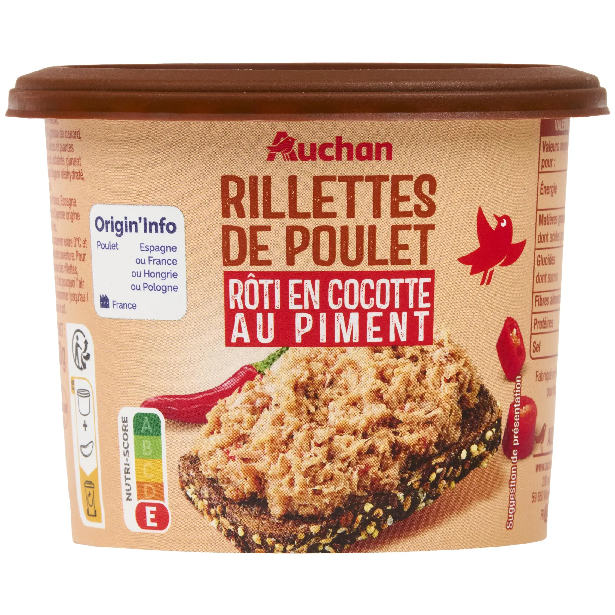AUCHAN Rillettes de poulet rôti en cocotte au piment